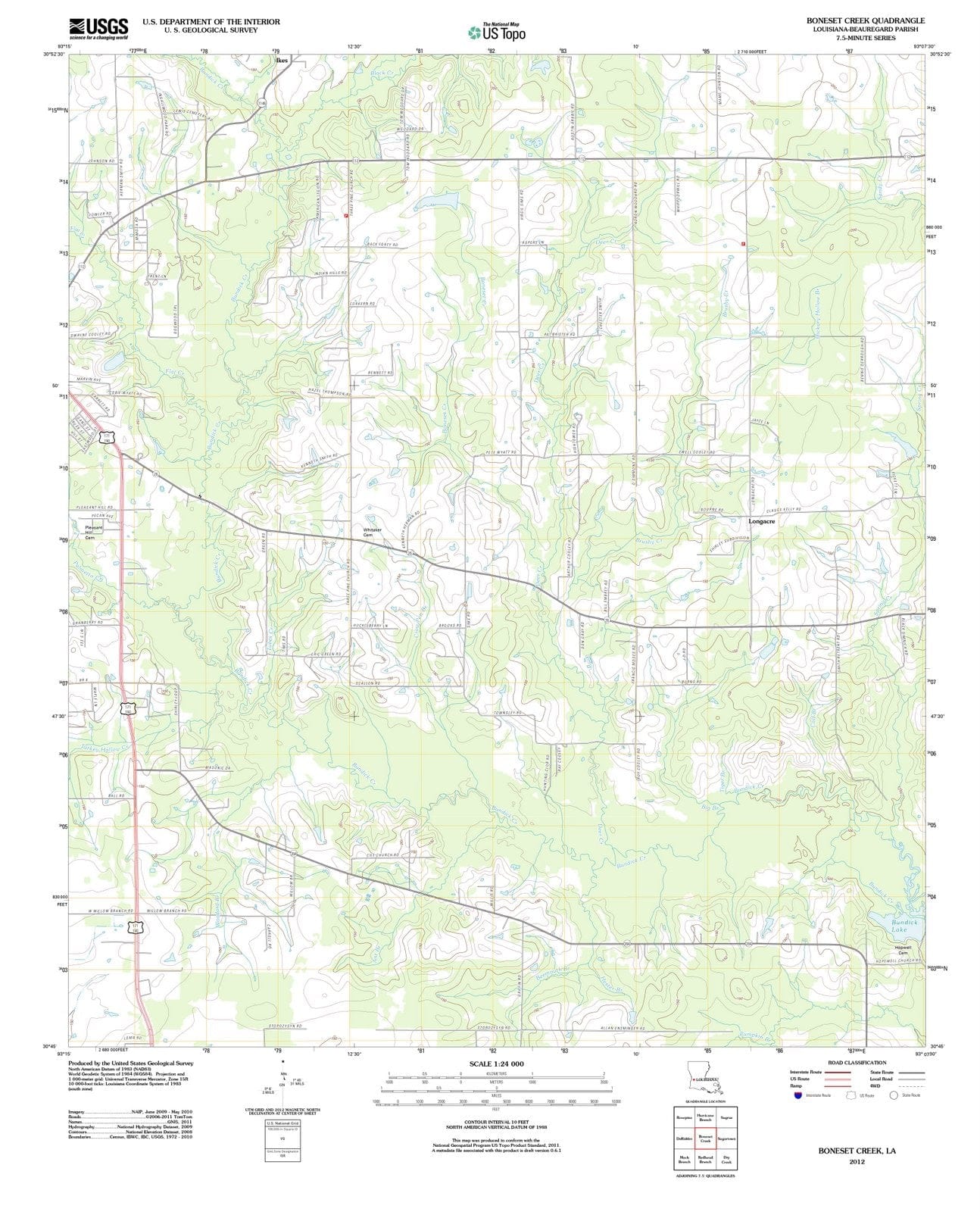 2012 Boneset Creek, LA - Louisiana - USGS Topographic Map