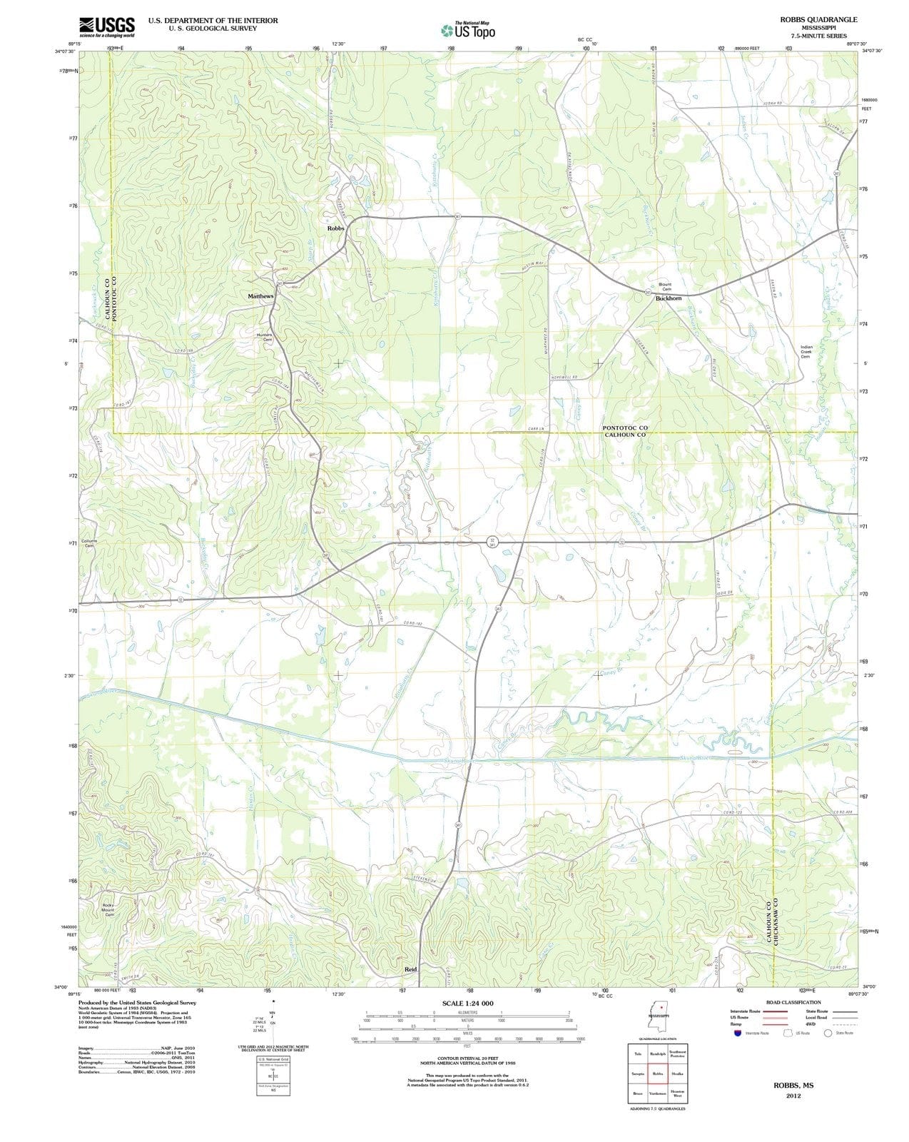 2012 Robbs, MS - Mississippi - USGS Topographic Map