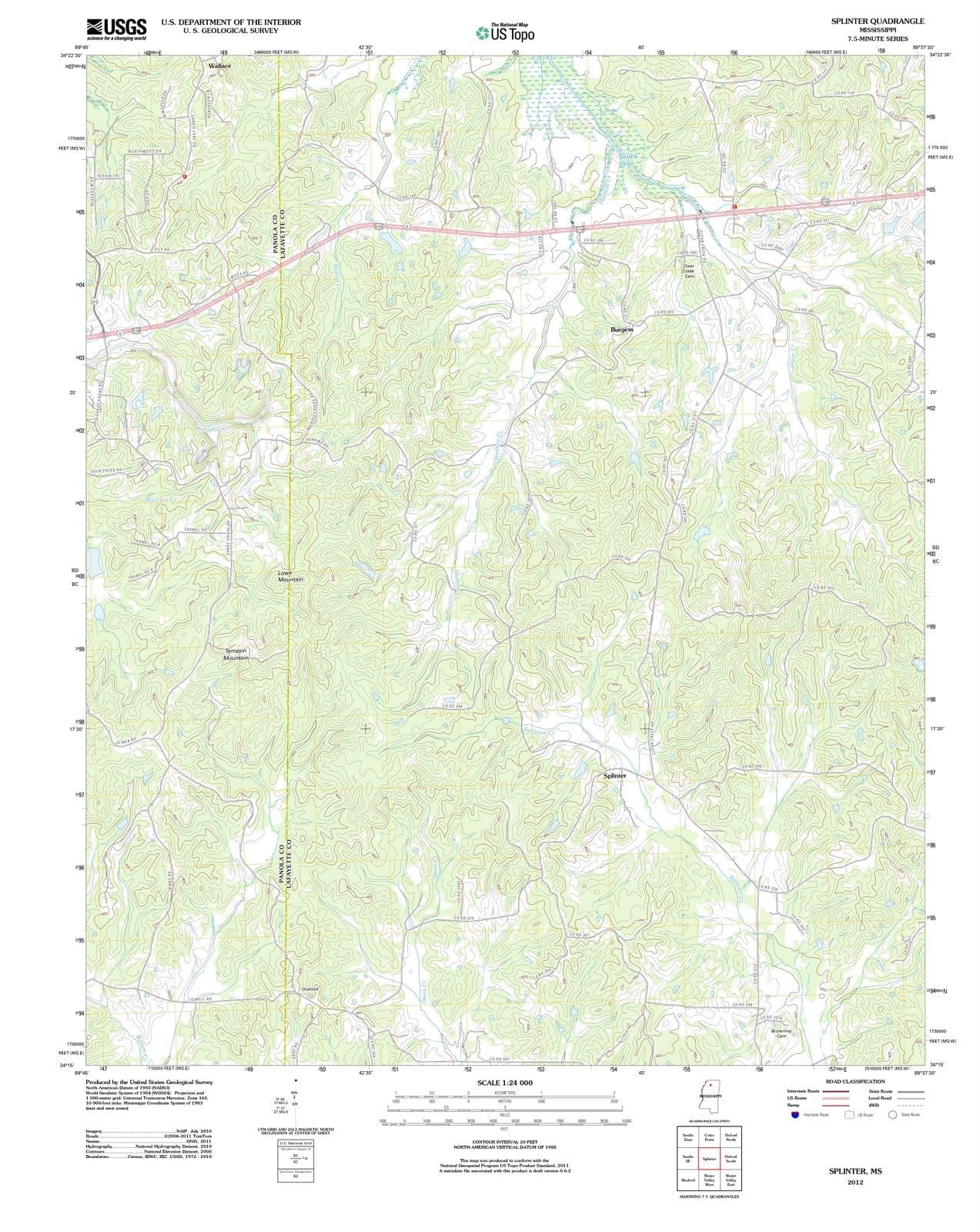 2012 Splinter, MS - Mississippi - USGS Topographic Map
