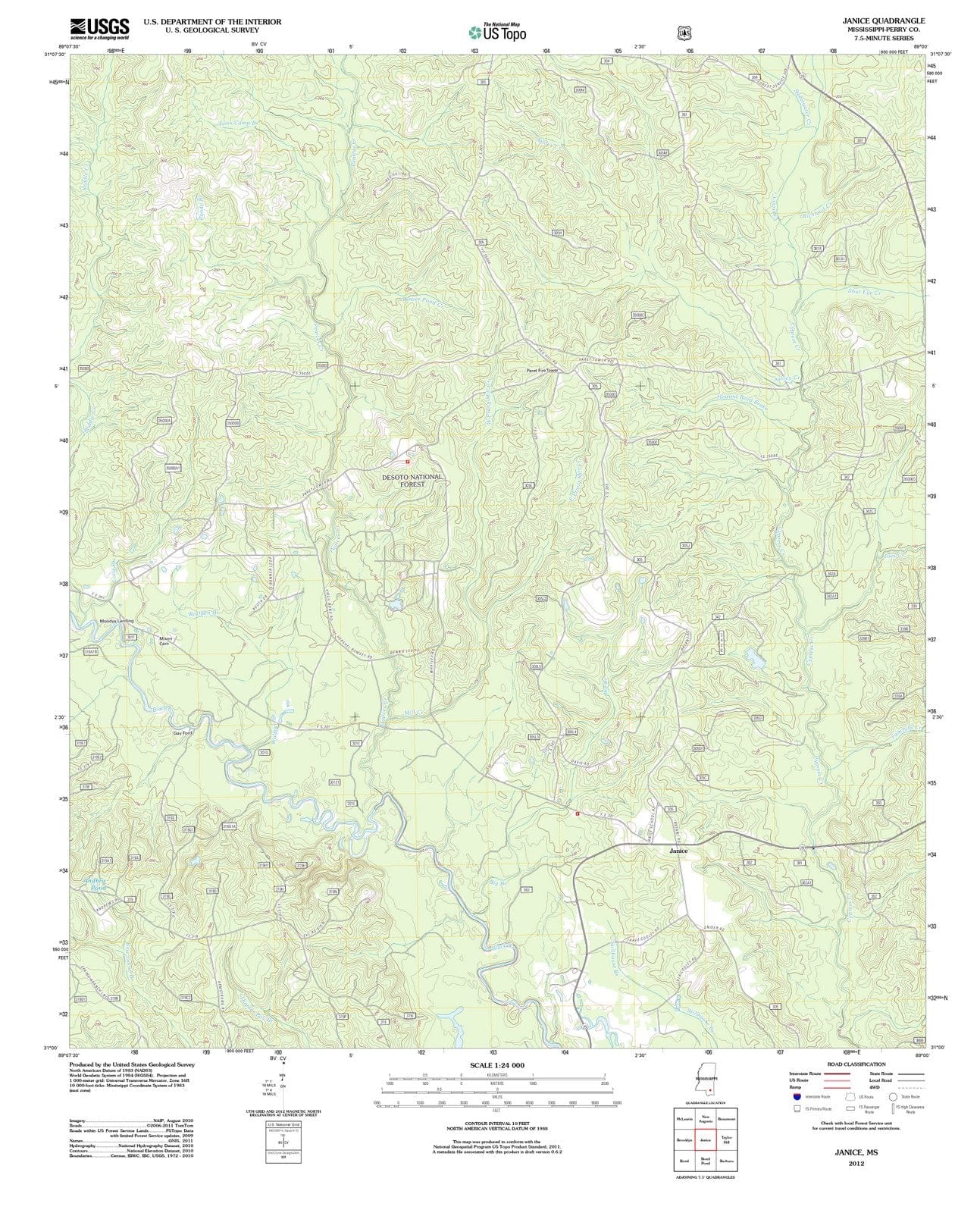 2012 Janice, MS - Mississippi - USGS Topographic Map