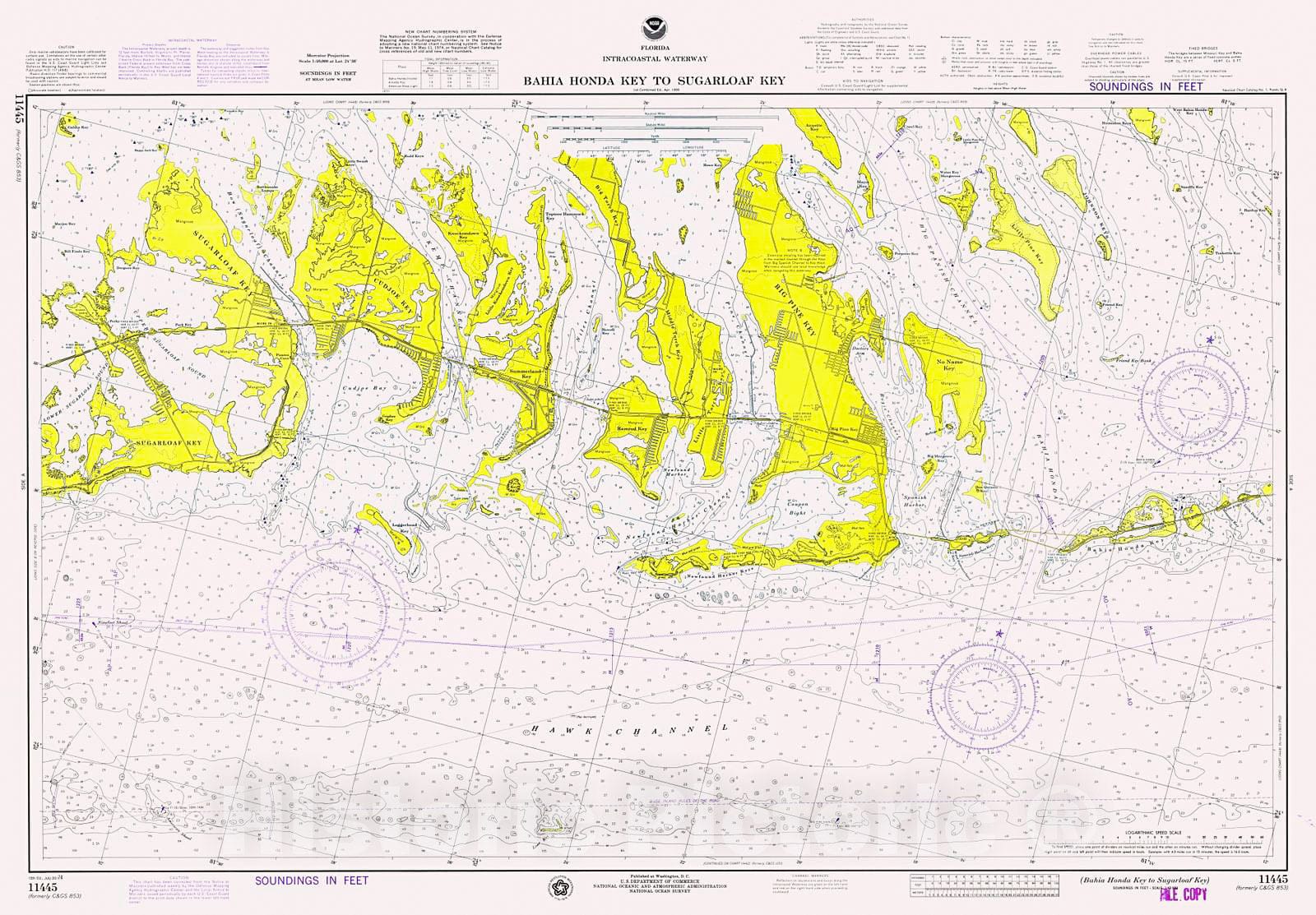 Historic Nautical Map - Bahia Honda Key To Sugarloaf Key, 1974 NOAA Chart - Florida (FL) - Vintage Wall Art