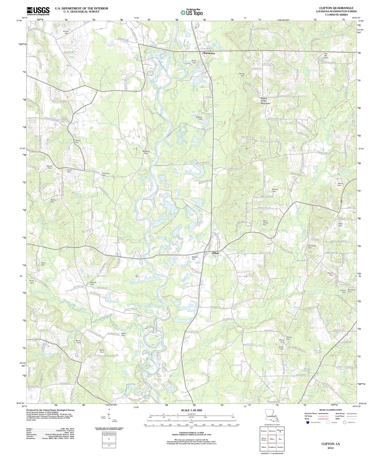 2012 Clifton, LA - Louisiana - USGS Topographic Map