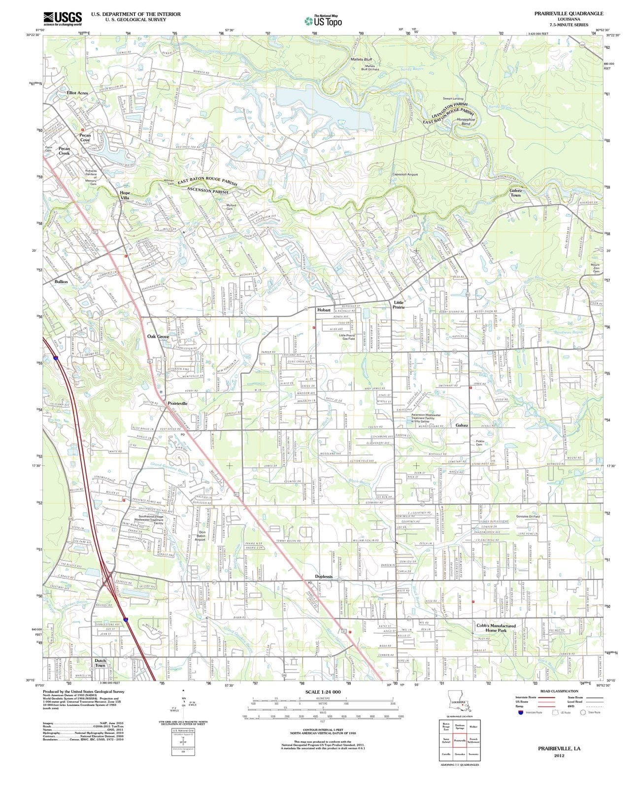 2012 Prairieville, LA - Louisiana - USGS Topographic Map