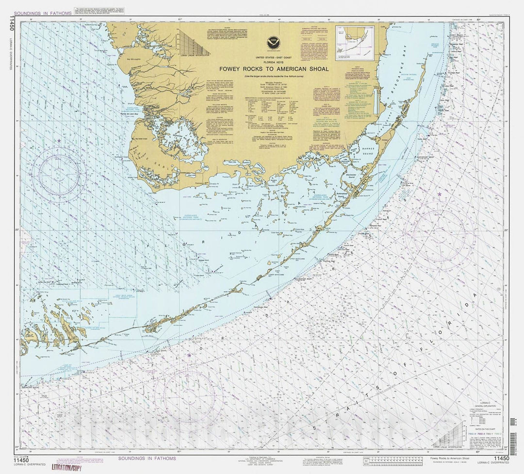 Historic Nautical Map - Fowey Rocks To American Shoal, 1993 NOAA Chart - Florida (FL) - Vintage Wall Art