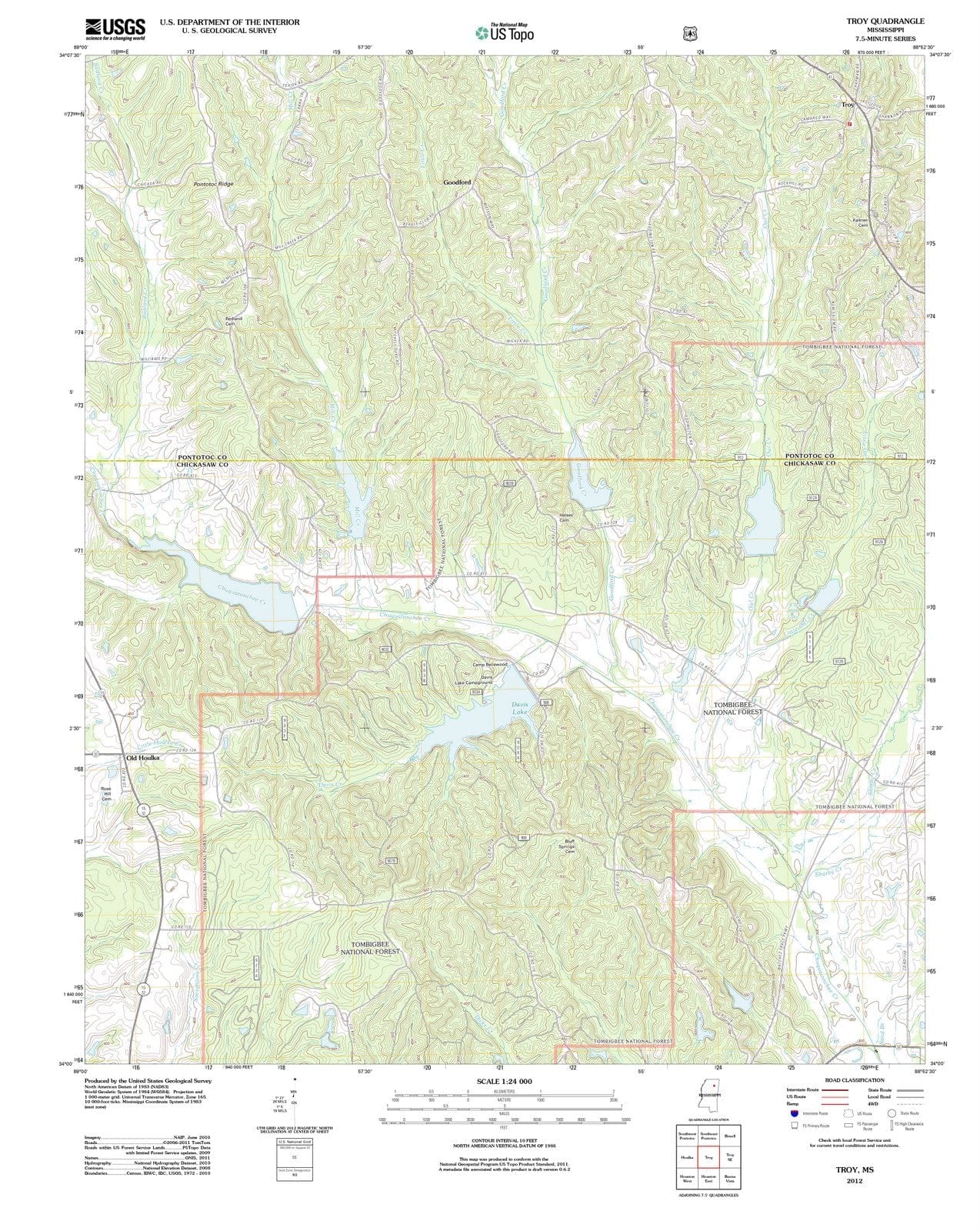 2012 Troy, MS - Mississippi - USGS Topographic Map v2
