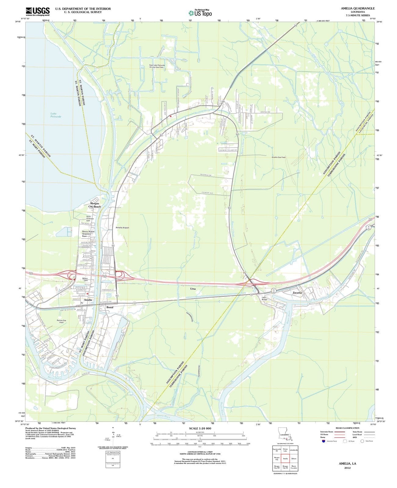 2012 Amelia, LA - Louisiana - USGS Topographic Map