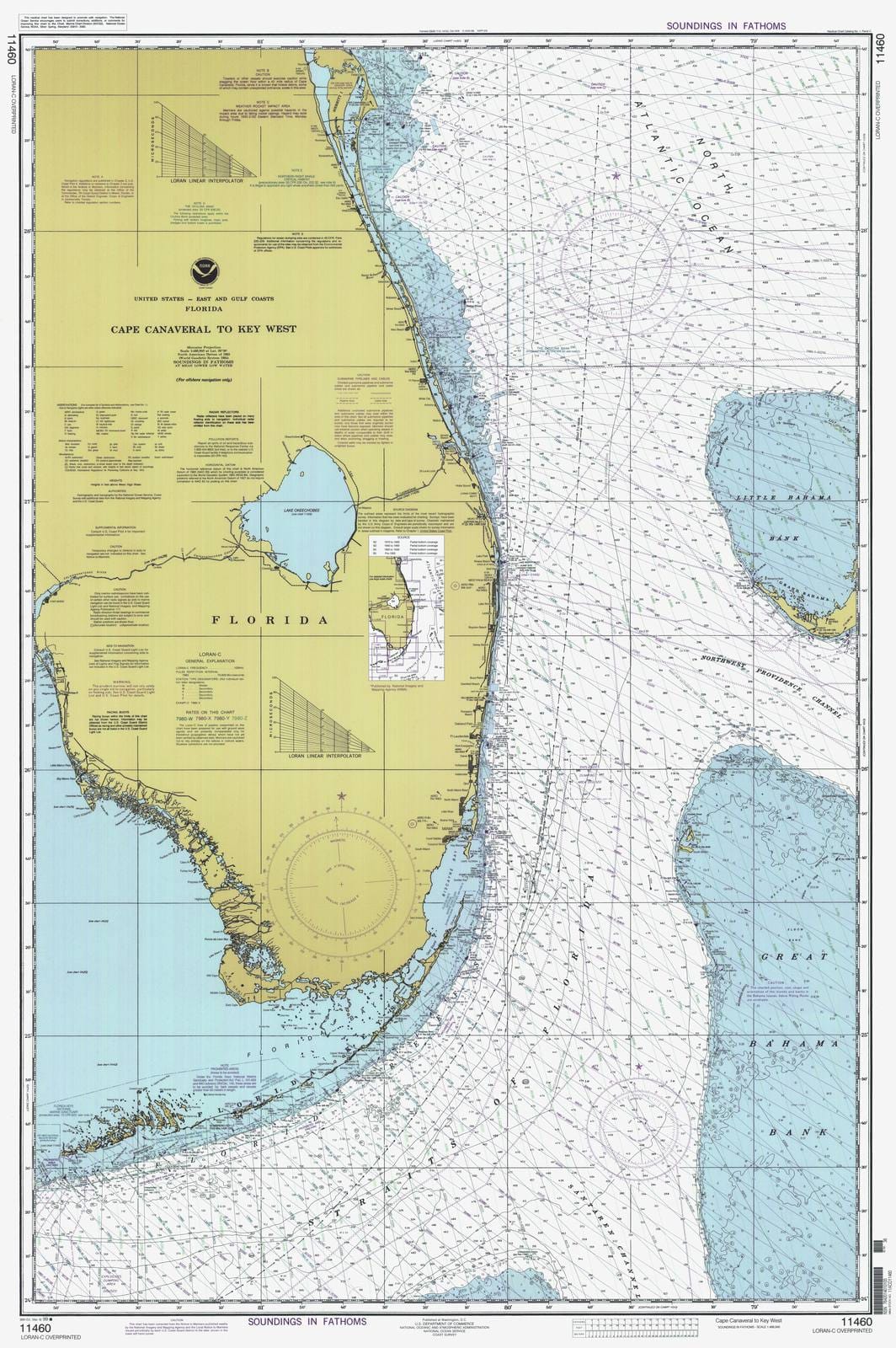 Historic Nautical Map - Cape Canaveral To Key West, 1999 NOAA Chart - Florida (FL) - Vintage Wall Art