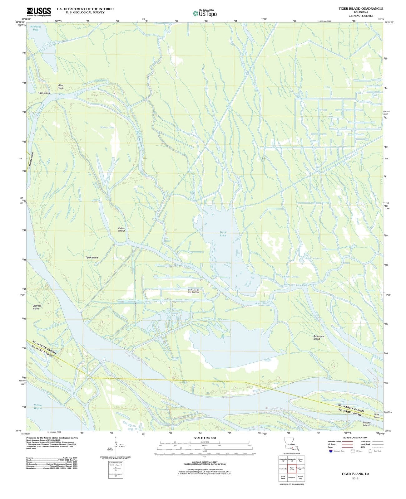 2012 Tiger Island, LA - Louisiana - USGS Topographic Map