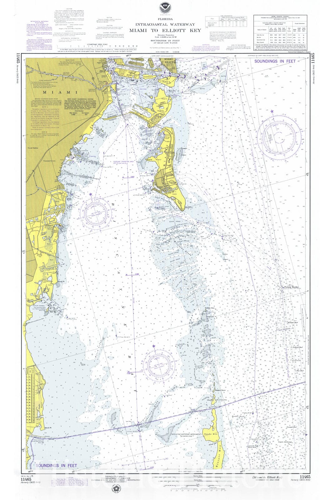 Historic Nautical Map - Miami To Elliott Key, 1975 NOAA Chart - Florida (FL) - Vintage Wall Art