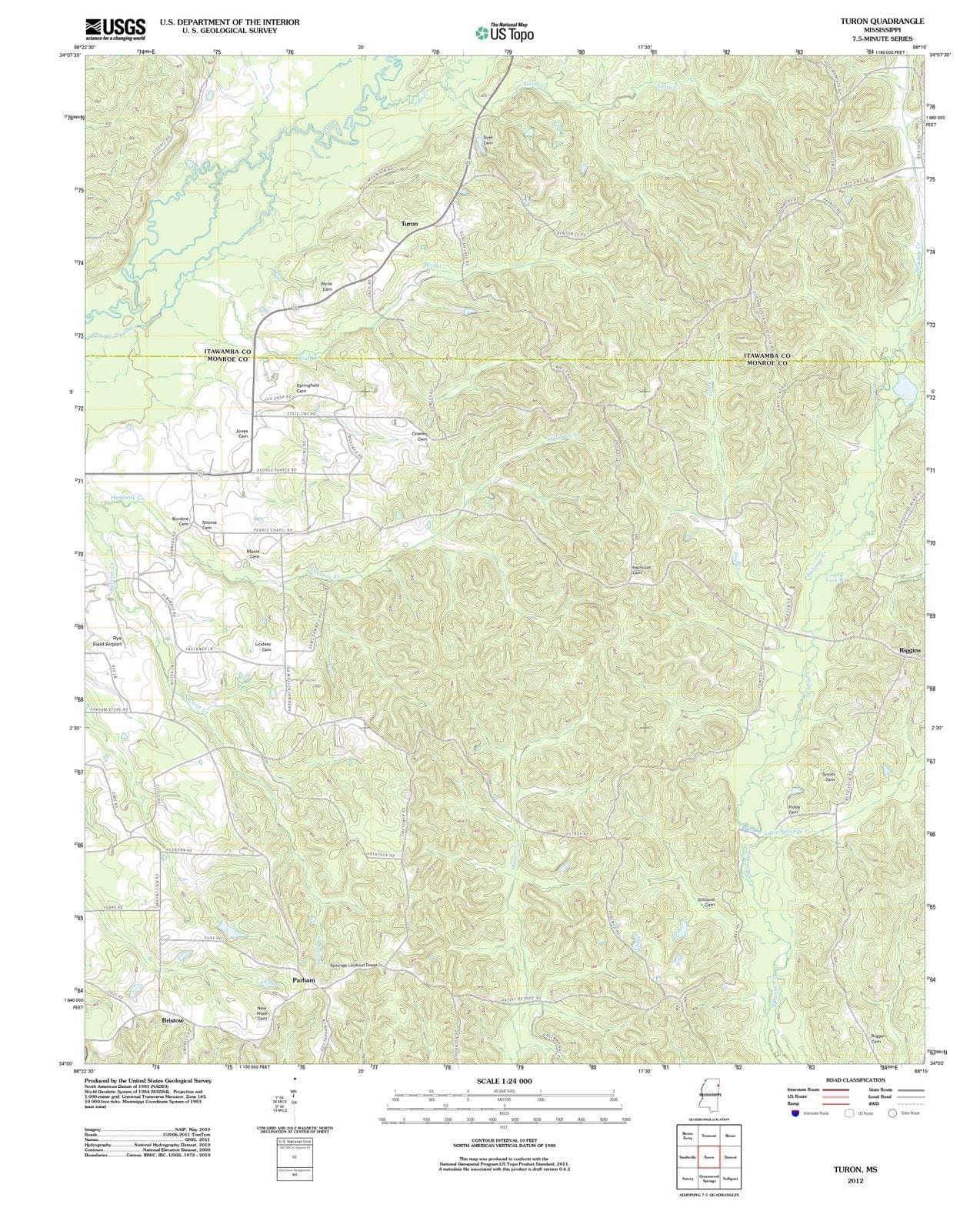 2012 Turon, MS - Mississippi - USGS Topographic Map