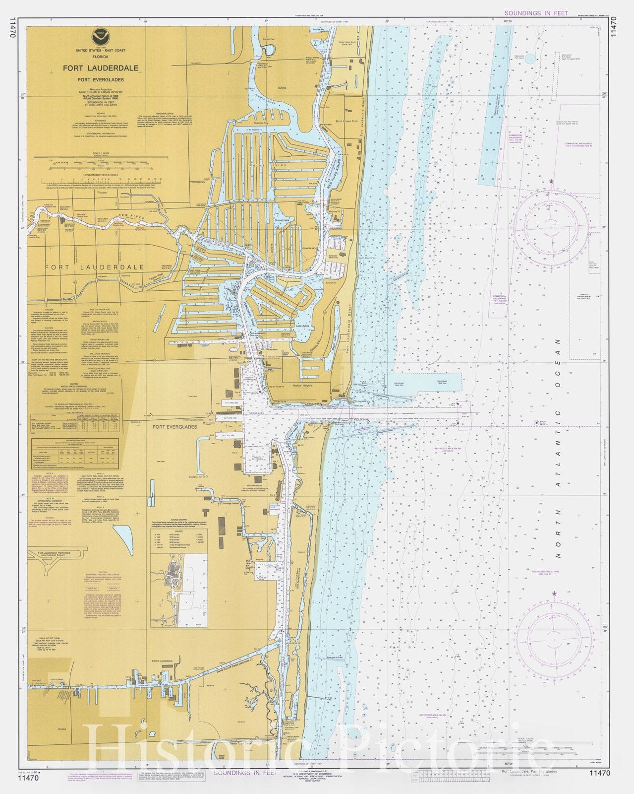Historic Nautical Map - Fort Lauderdale Port Everglades, 1996 NOAA Chart - Florida (FL) - Vintage Wall Art