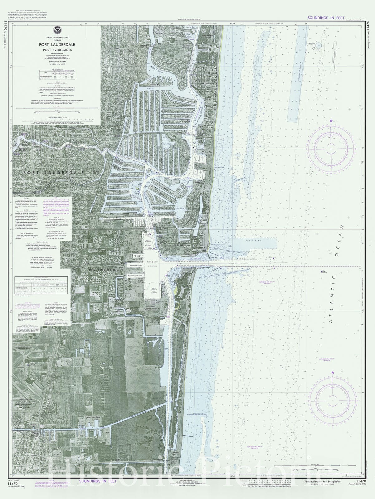 Historic Nautical Map - Fort Lauderdale Port Everglades, 1977 NOAA Chart - Florida (FL) - Vintage Wall Art