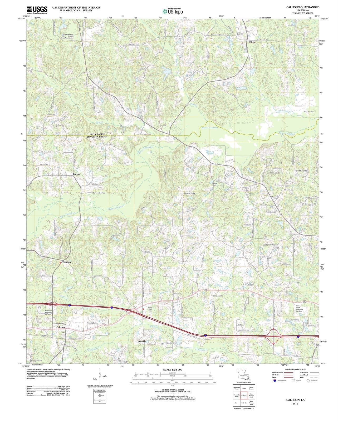 2012 Calhoun, LA - Louisiana - USGS Topographic Map