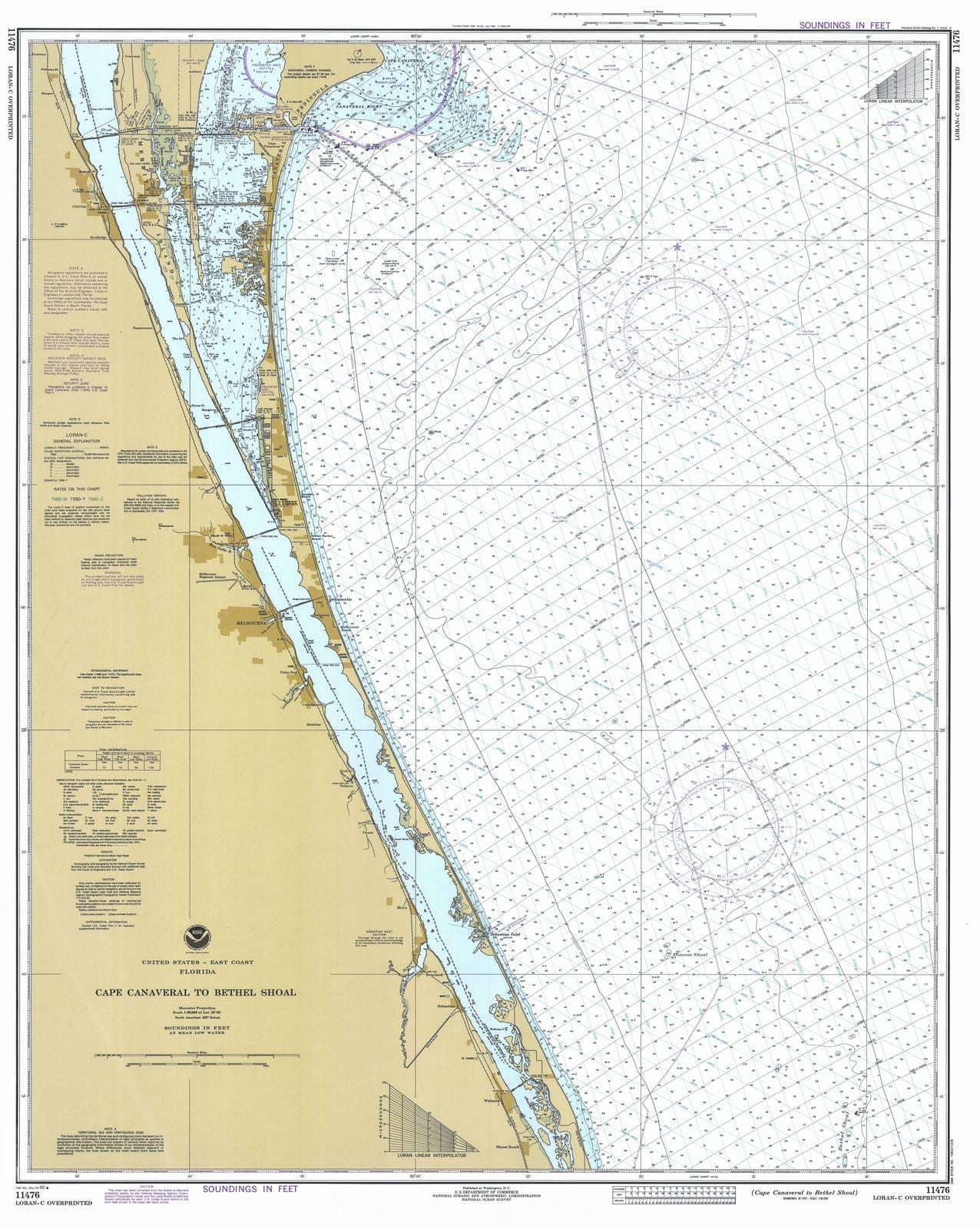 Historic Nautical Map - Cape Canaveral To Bethel Shoal, 1980 NOAA Chart - Florida (FL) - Vintage Wall Art