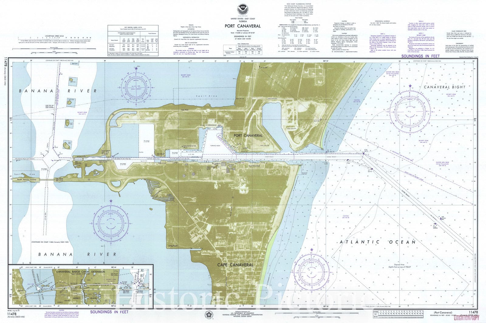 Port Canaveral, 1975 Nautical Chart Print