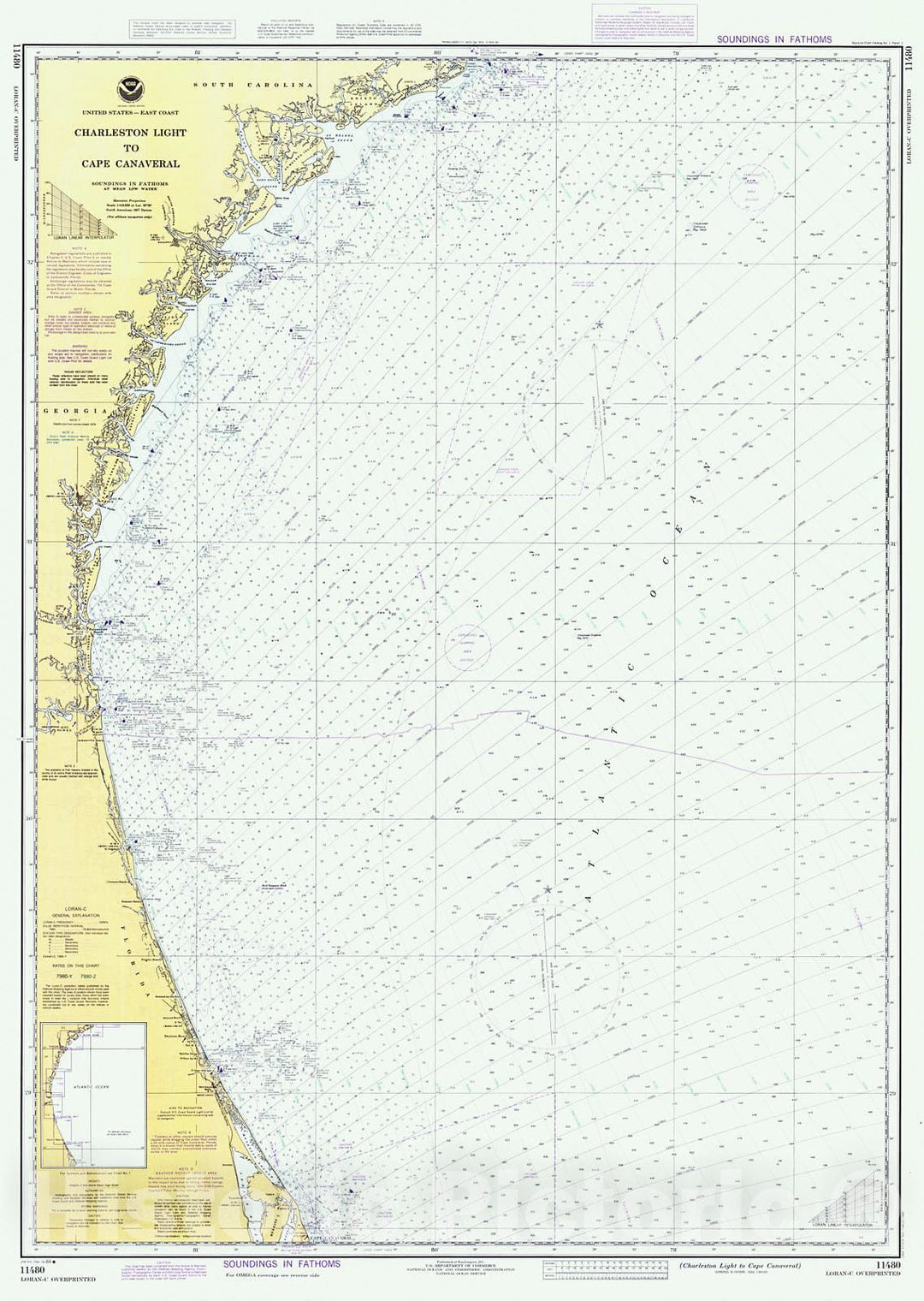 Historic Nautical Map - Charleston Light To Cape Canaveral, 1984 NOAA Chart - Georgia, South Carolina, Florida (GA, SC, FL) - Vintage Wall Art