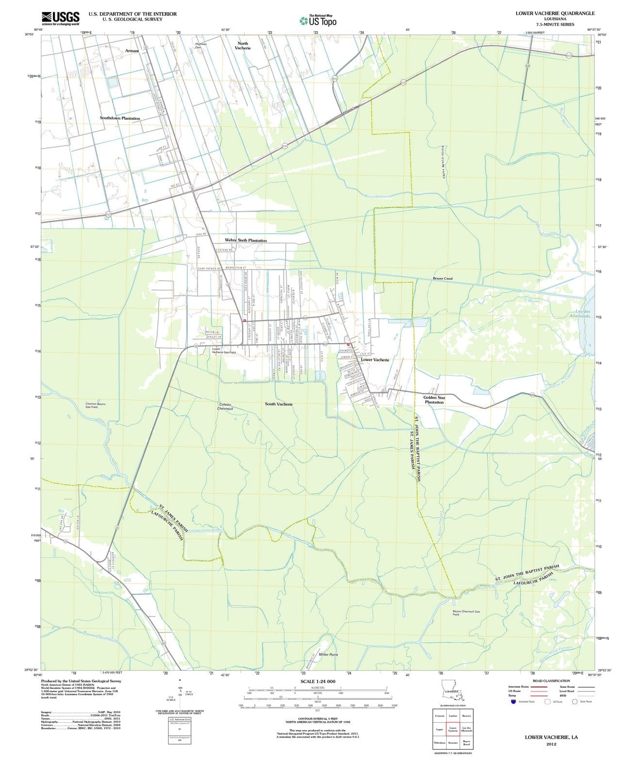 2012 Lower Vacherie, LA - Louisiana - USGS Topographic Map