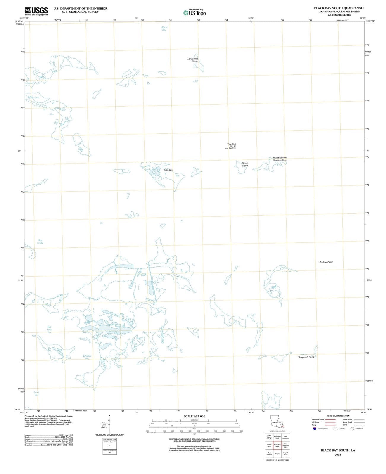 2012 Black Bay South, LA - Louisiana - USGS Topographic Map