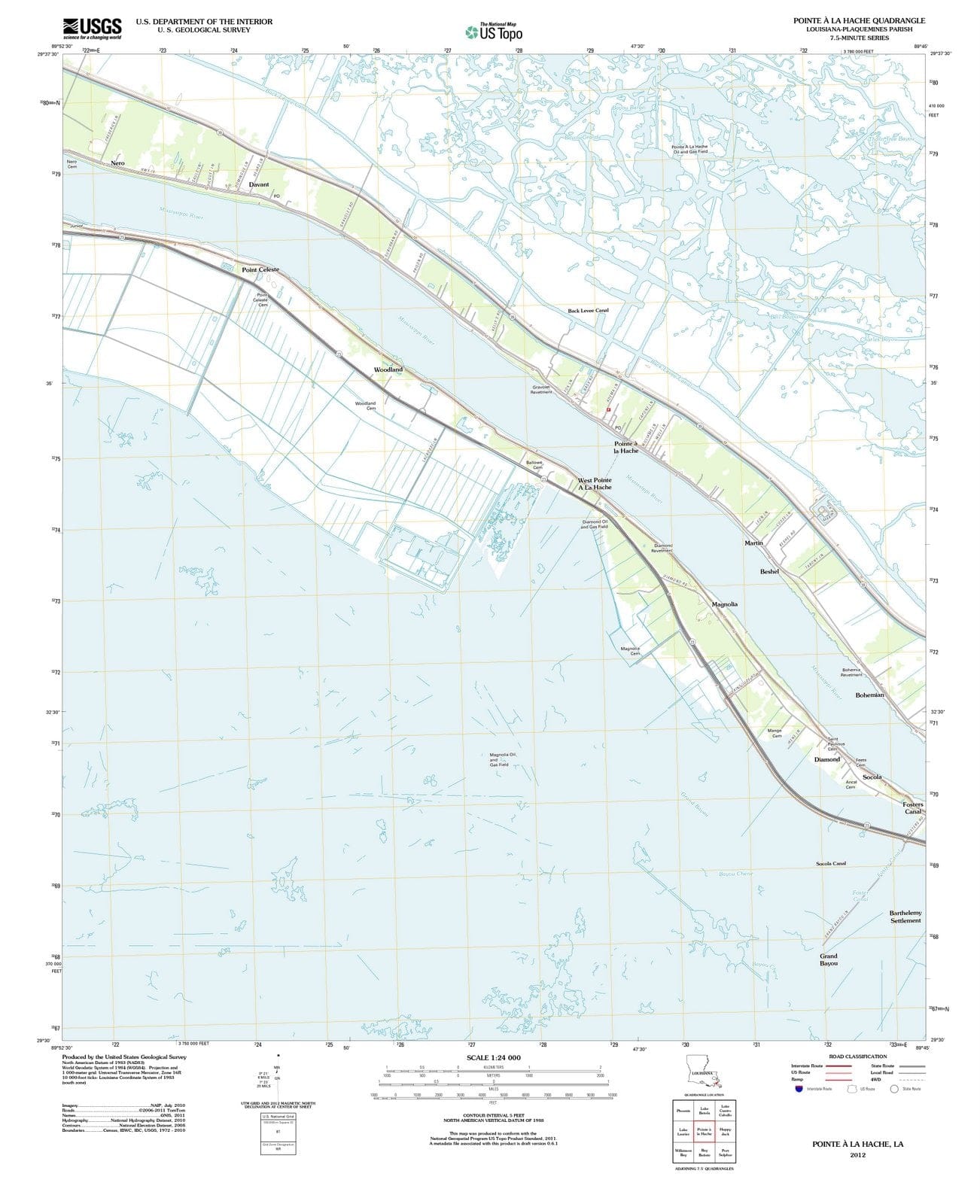 2012 Pointe a la Hache, LA - Louisiana - USGS Topographic Map