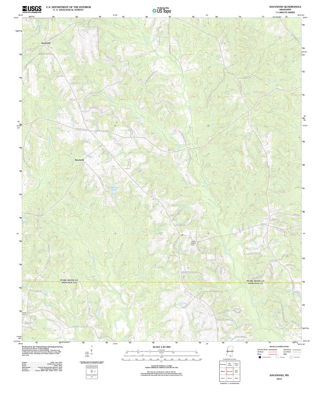 2012 Savannah, MS - Mississippi - USGS Topographic Map