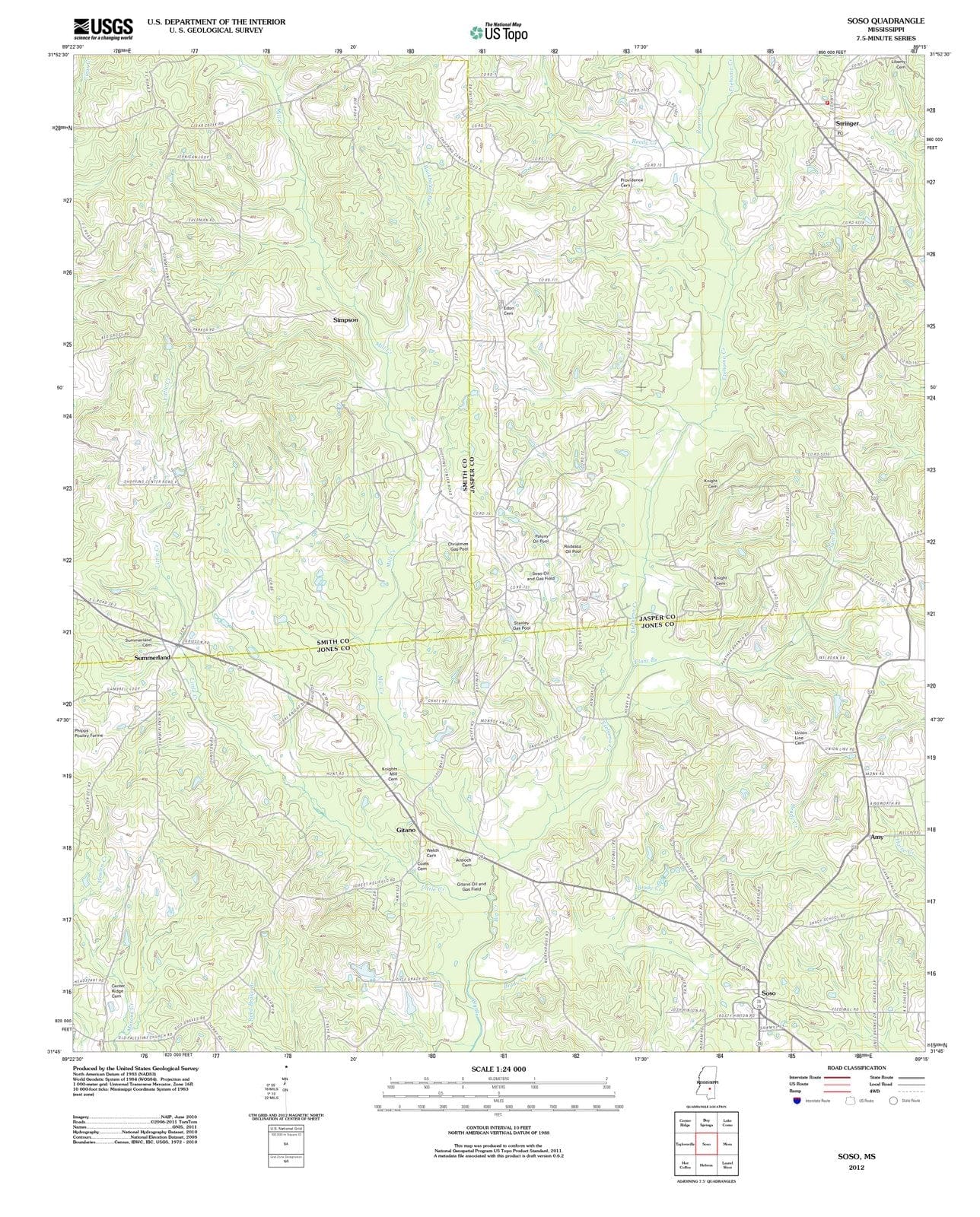 2012 Soso, MS - Mississippi - USGS Topographic Map