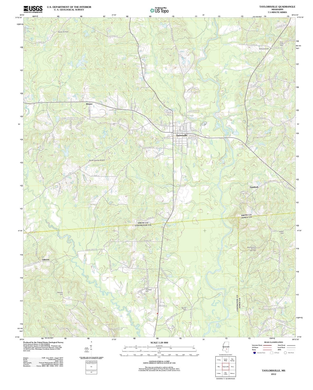 2012 Taylorsville, MS - Mississippi - USGS Topographic Map