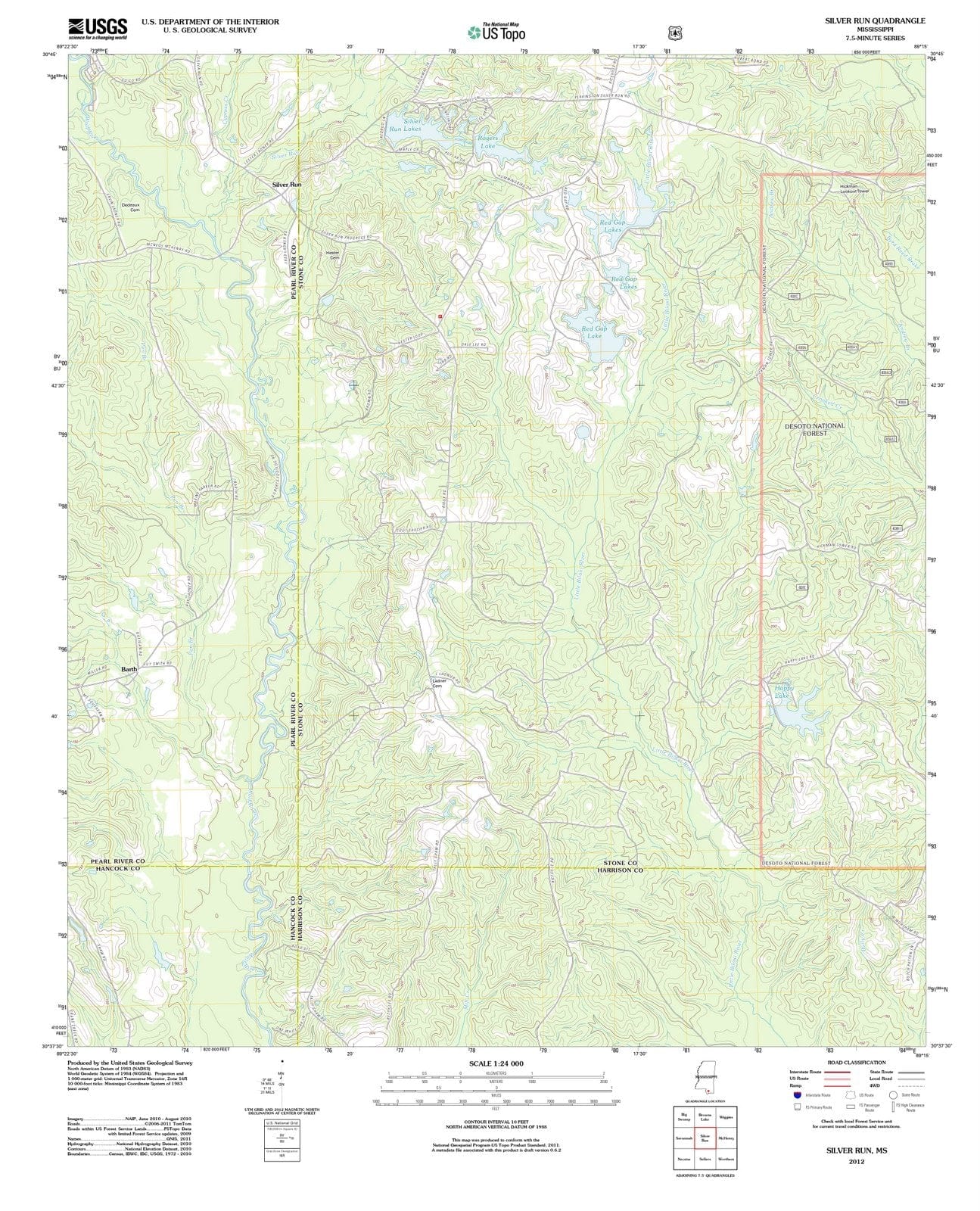 2012 Silver Run, MS - Mississippi - USGS Topographic Map