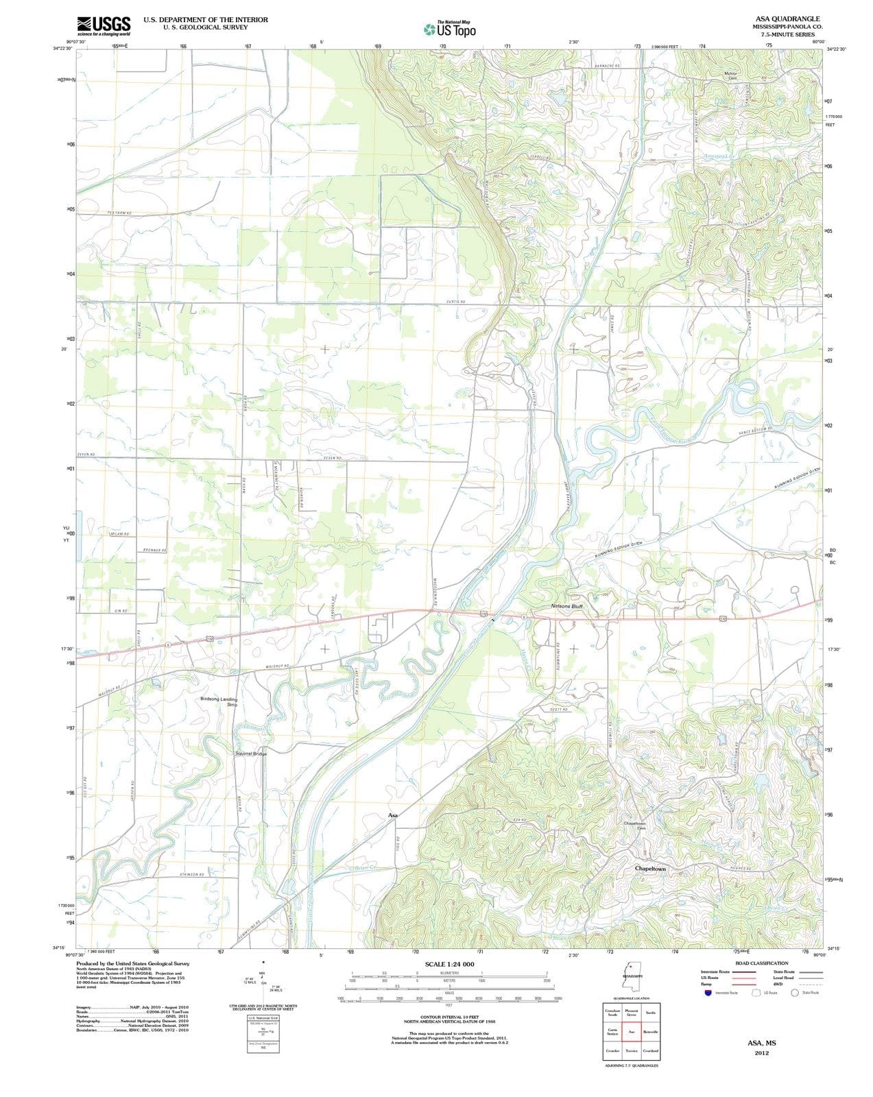 2012 ASA, MS - Mississippi - USGS Topographic Map