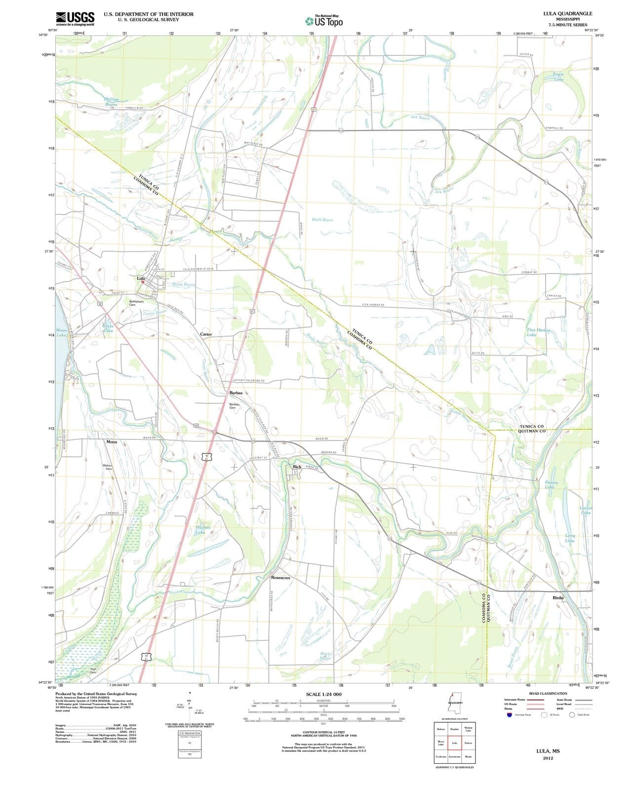 2012 Lula, MS - Mississippi - USGS Topographic Map