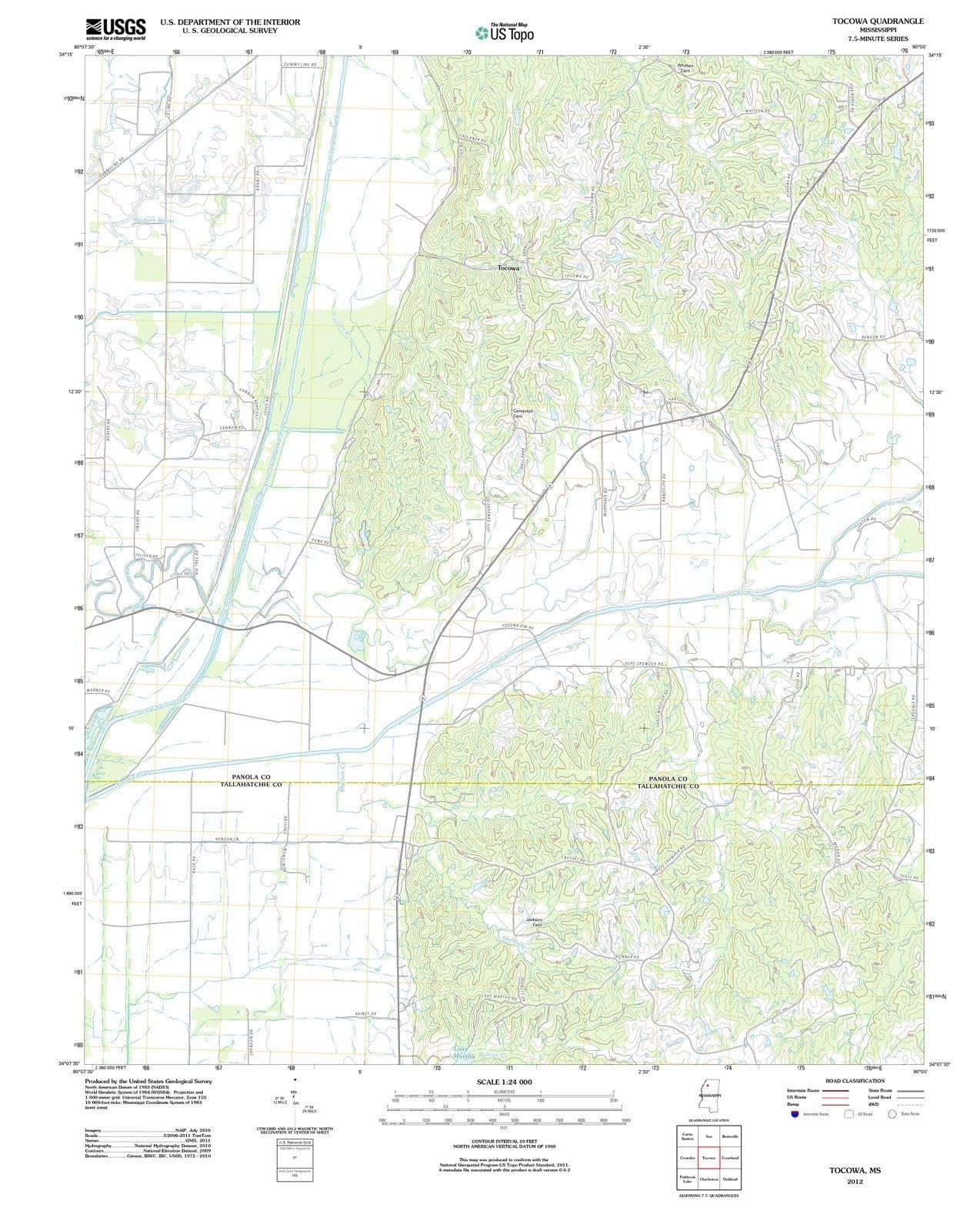 2012 Tocowa, MS - Mississippi - USGS Topographic Map