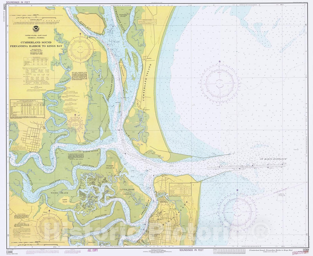 Historic Nautical Map - Cumberland Sound-Fernandina Harbor To Kings Bay, 1977 NOAA Chart - Georgia, Florida (GA, FL) - Vintage Wall Art