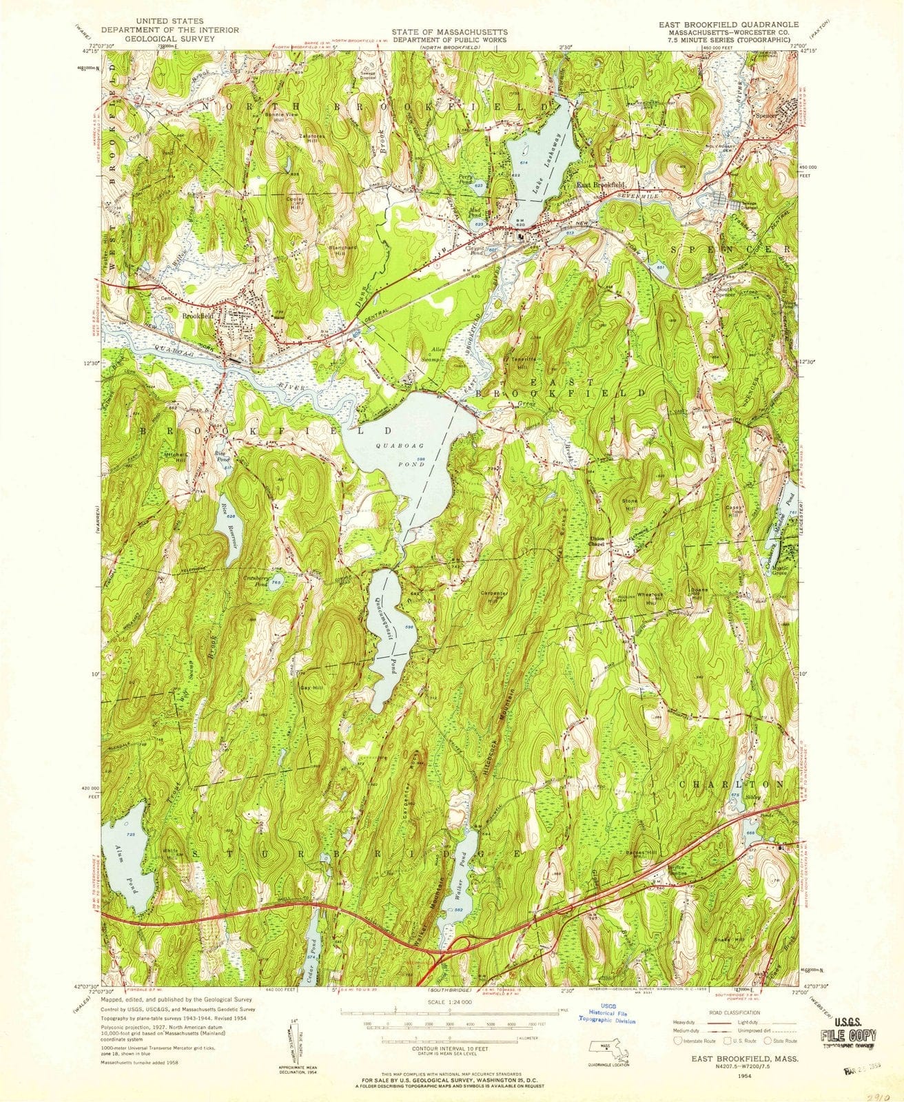 1954 East Brookfield, MA - Massachusetts - USGS Topographic Map