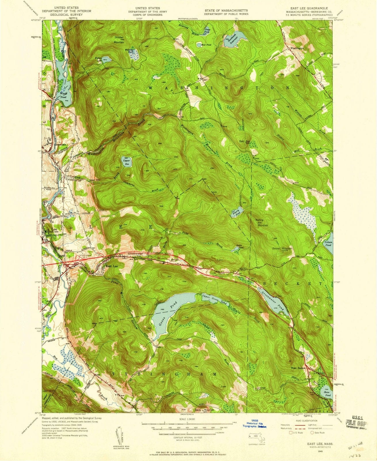 1945 East Lee, MA - Massachusetts - USGS Topographic Map