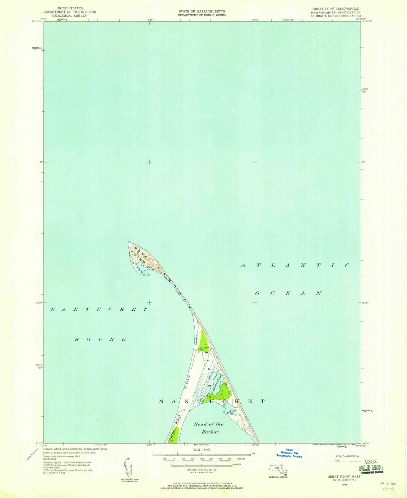 1951 Great Point, MA - Massachusetts - USGS Topographic Map