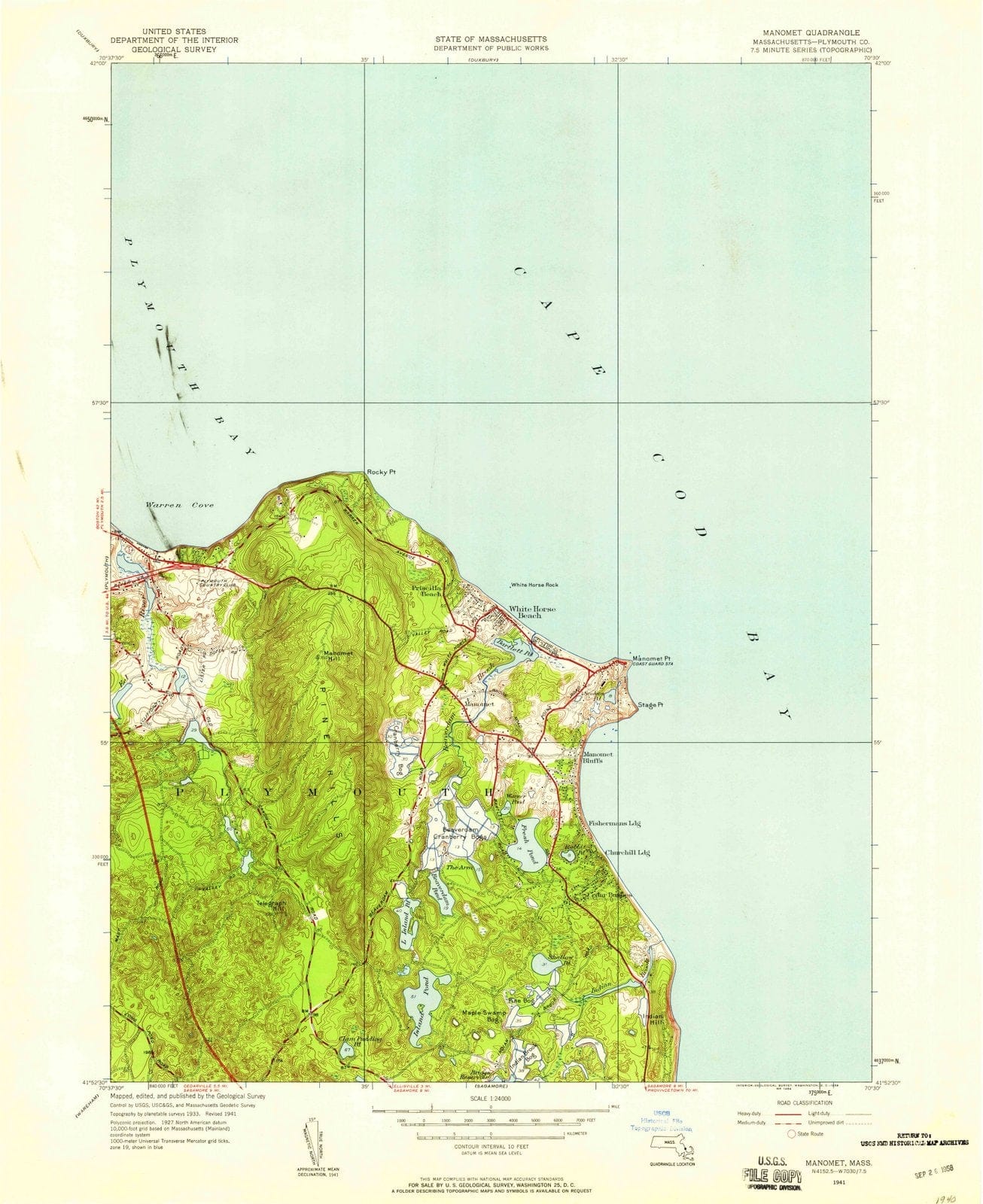 1941 Manomet, MA - Massachusetts - USGS Topographic Map