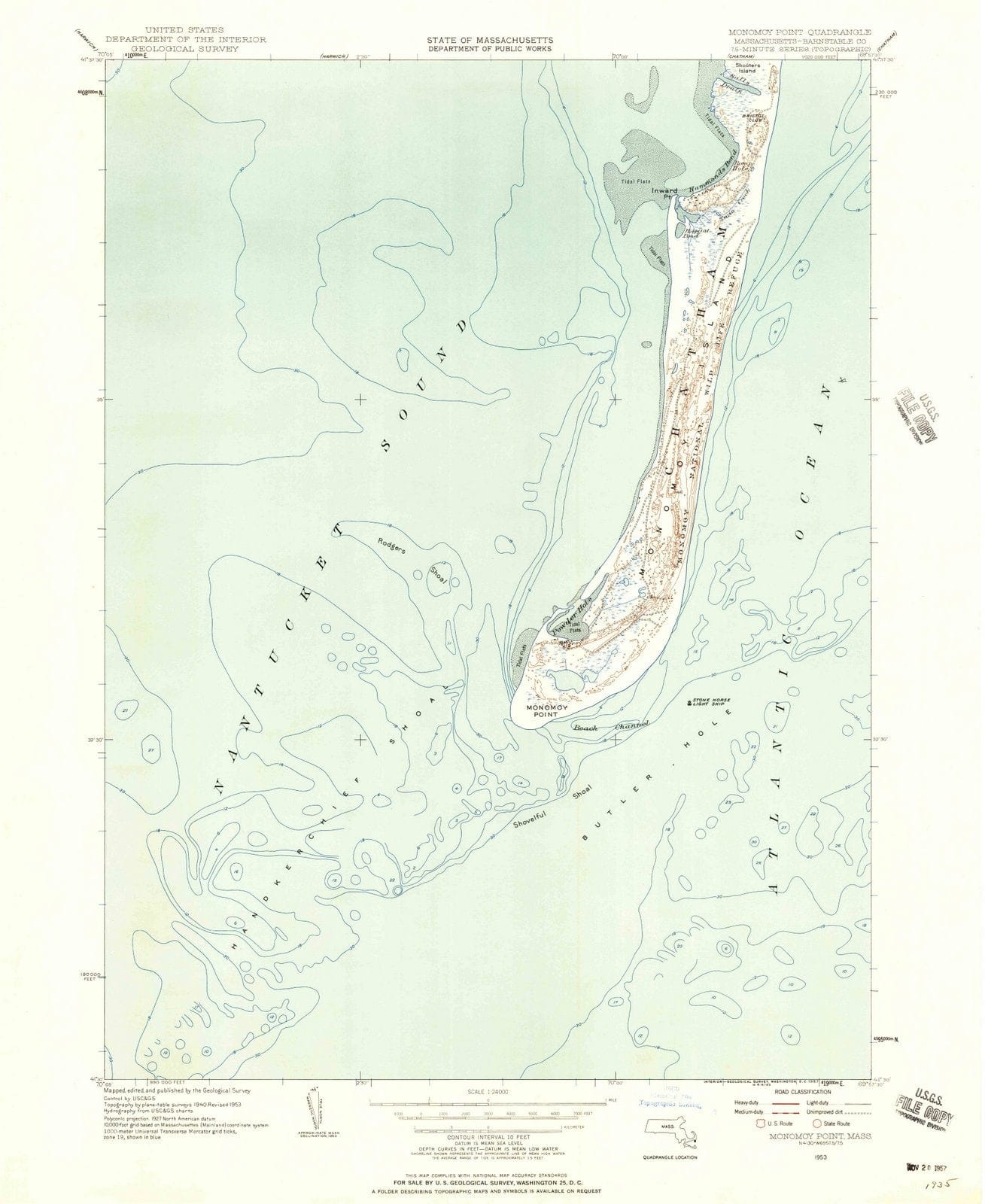 1953 Monomoy Point, MA - Massachusetts - USGS Topographic Map