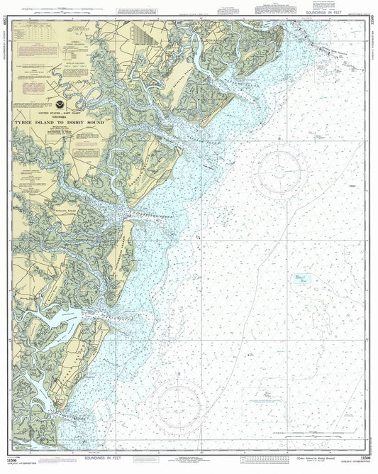 Historic Nautical Map - Tybee Island To Doboy Sound, 1988 NOAA Chart - Georgia (GA) - Vintage Wall Art