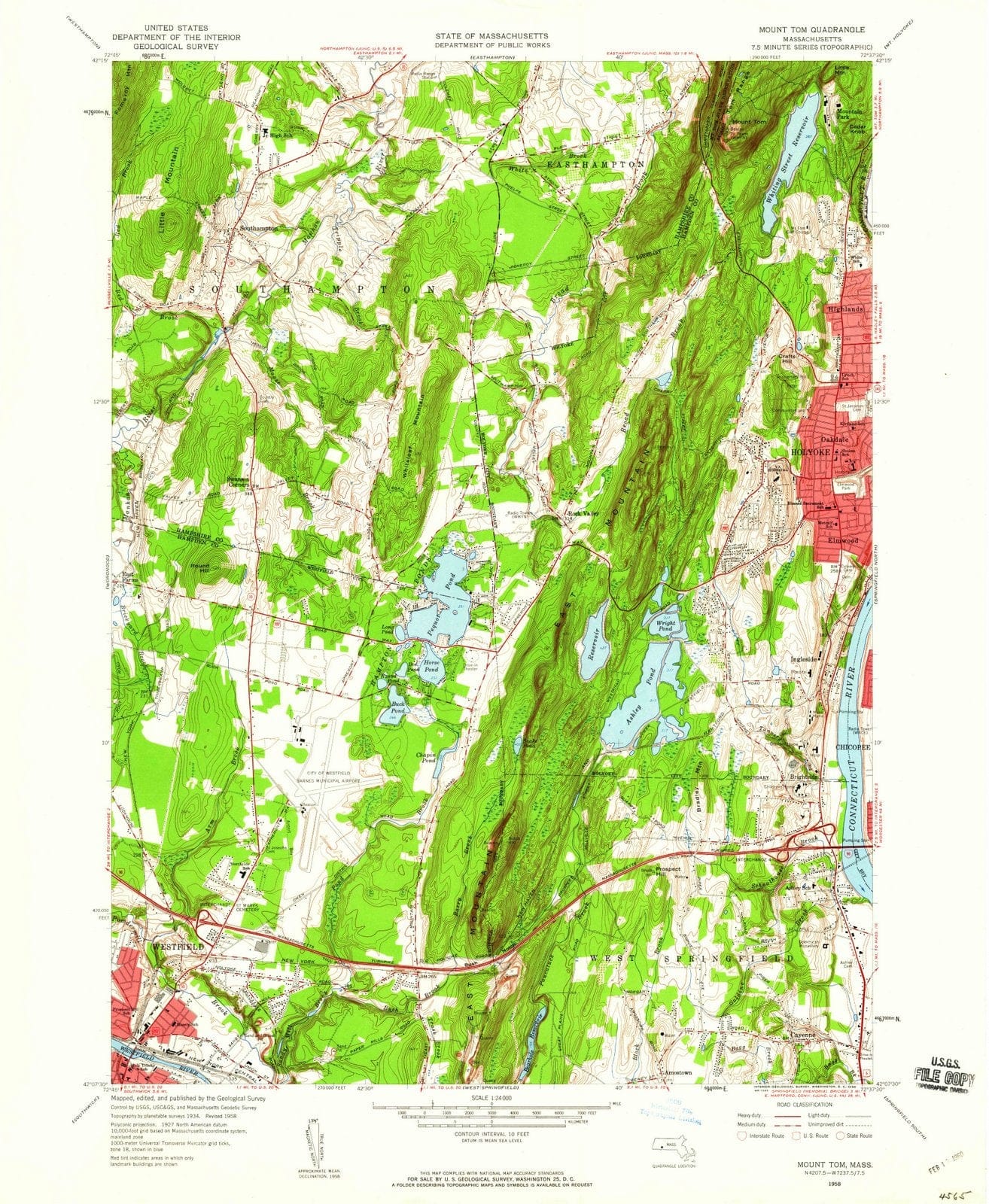 1958 Mount Tom, MA - Massachusetts - USGS Topographic Map