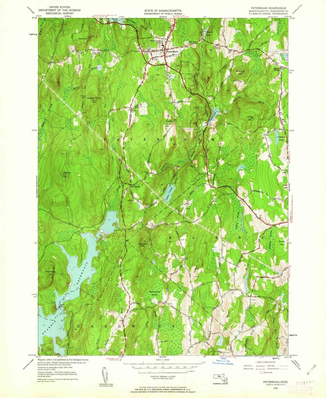 1954 Petersham, MA - Massachusetts - USGS Topographic Map