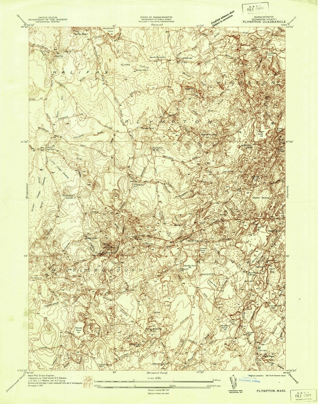 1937 Plympton, MA - Massachusetts - USGS Topographic Map