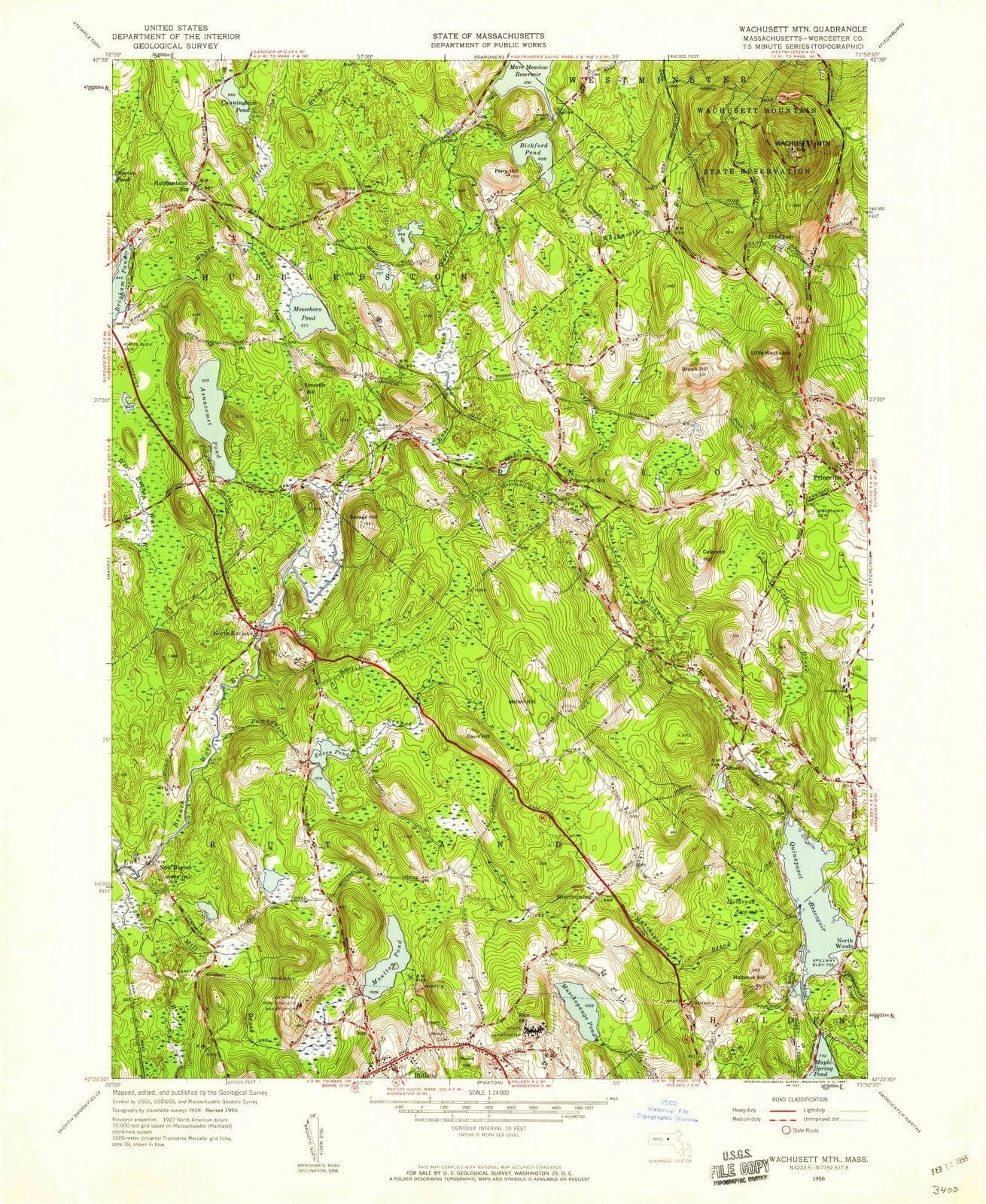 1956 Wachusett MTN, MA - Massachusetts - USGS Topographic Map