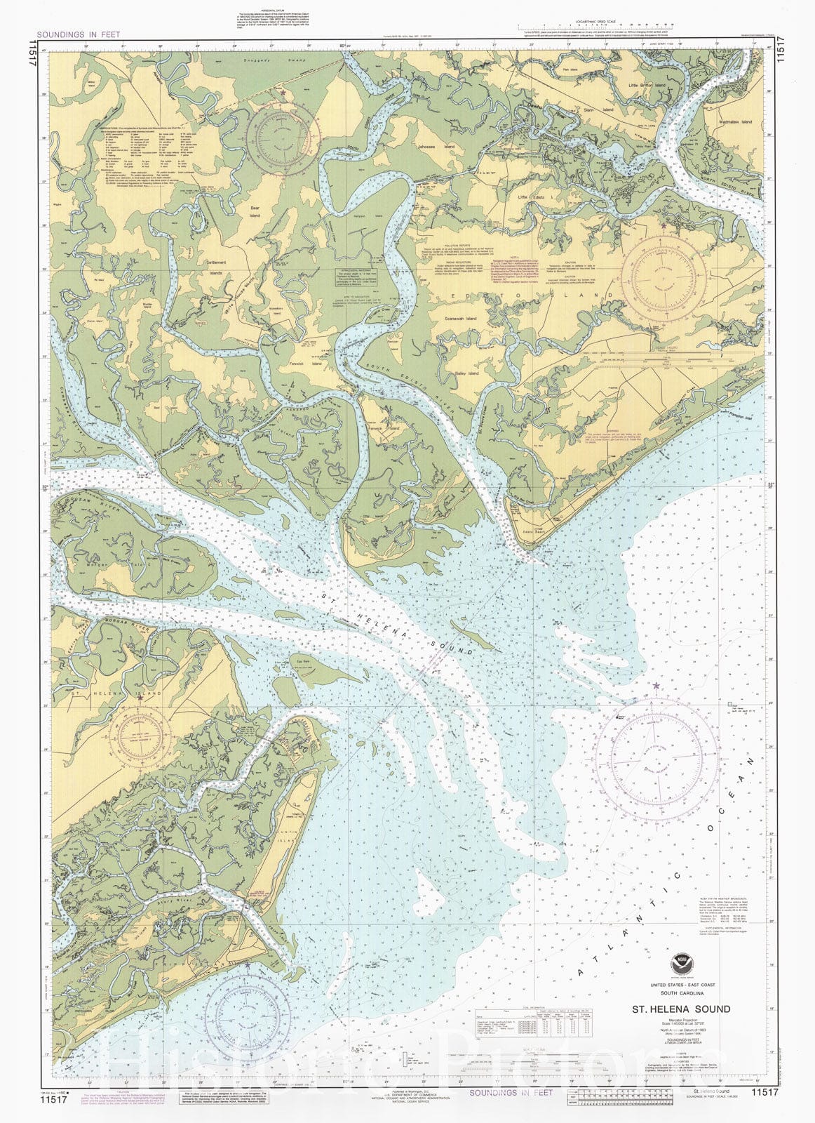 Historic Nautical Map - St Helena Sound, 1990 NOAA Chart - South Carolina (SC) - Vintage Wall Art