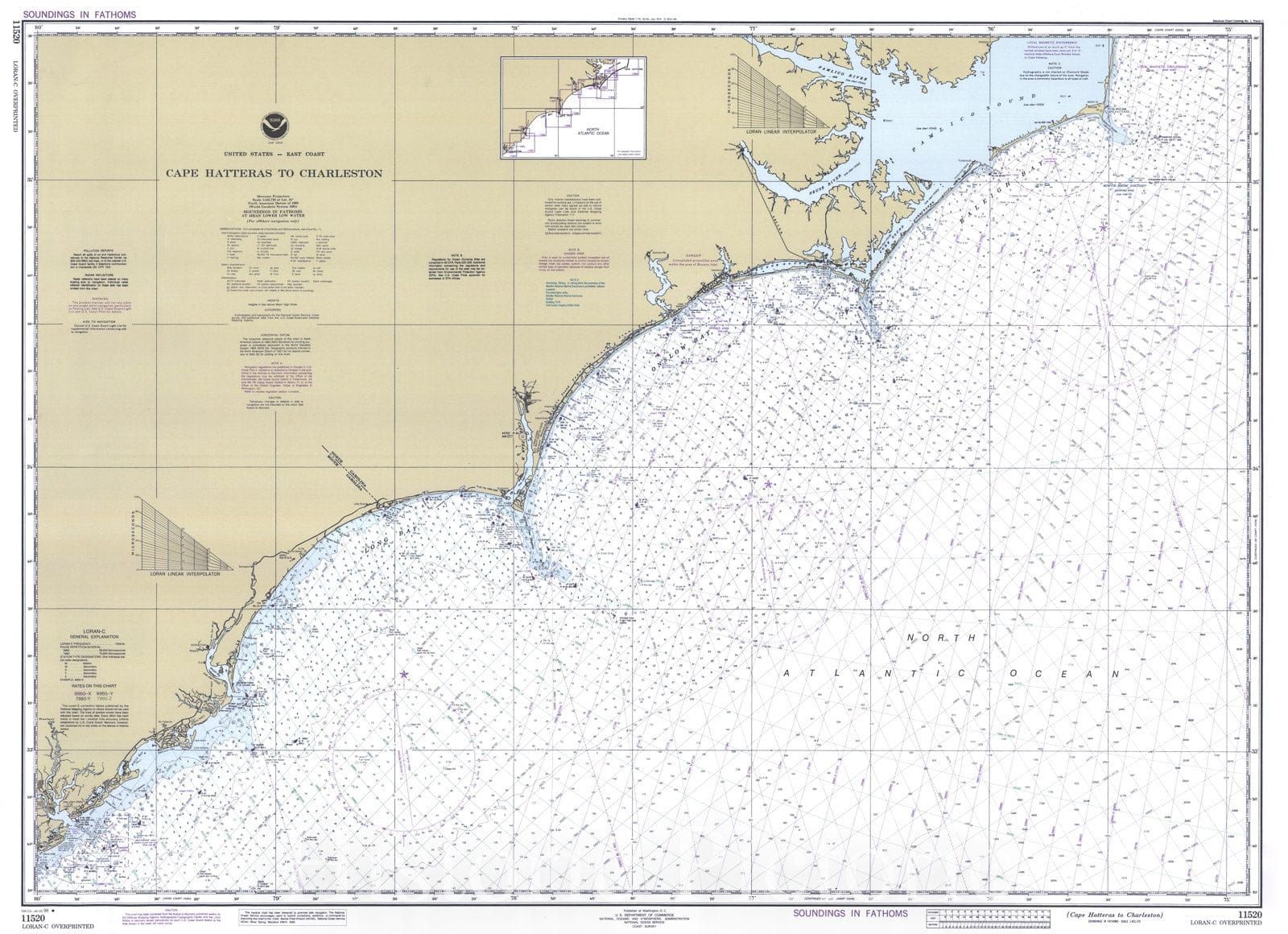 Historic Nautical Map - Cape Hatteras To Charleston, 1996 NOAA Chart - North Carolina, South Carolina (NC, SC) - Vintage Wall Art