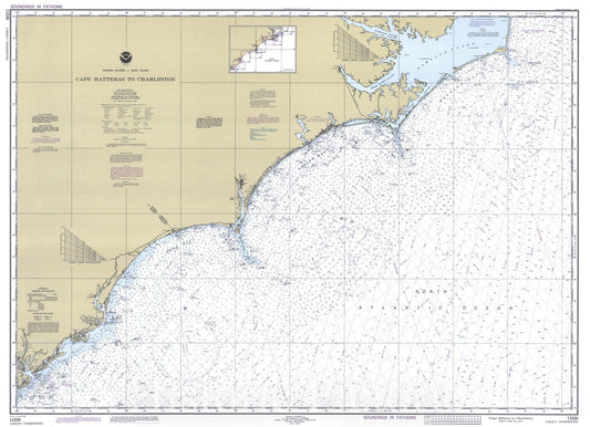 Historic Nautical Map - Cape Hatteras To Charleston, 1996 NOAA Chart - North Carolina, South Carolina (NC, SC) - Vintage Wall Art