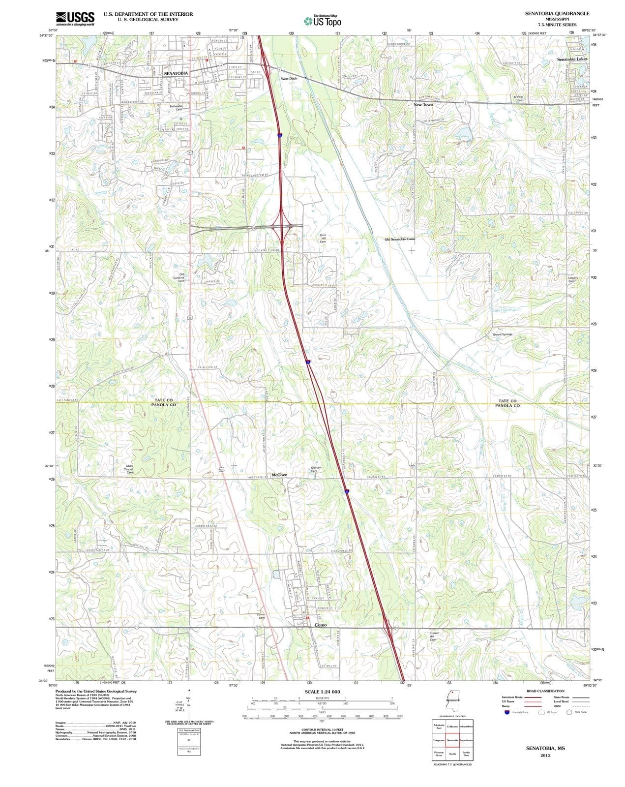 2012 Senatobia, MS - Mississippi - USGS Topographic Map