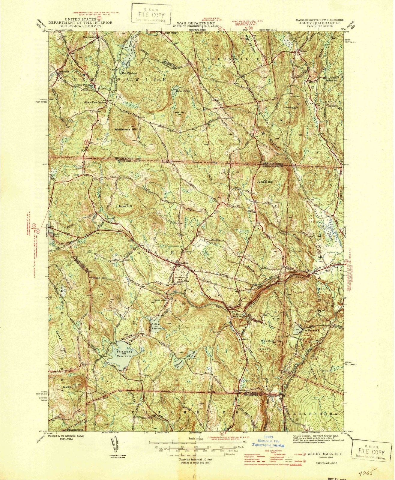 1946 Ashby, MA - Massachusetts - USGS Topographic Map