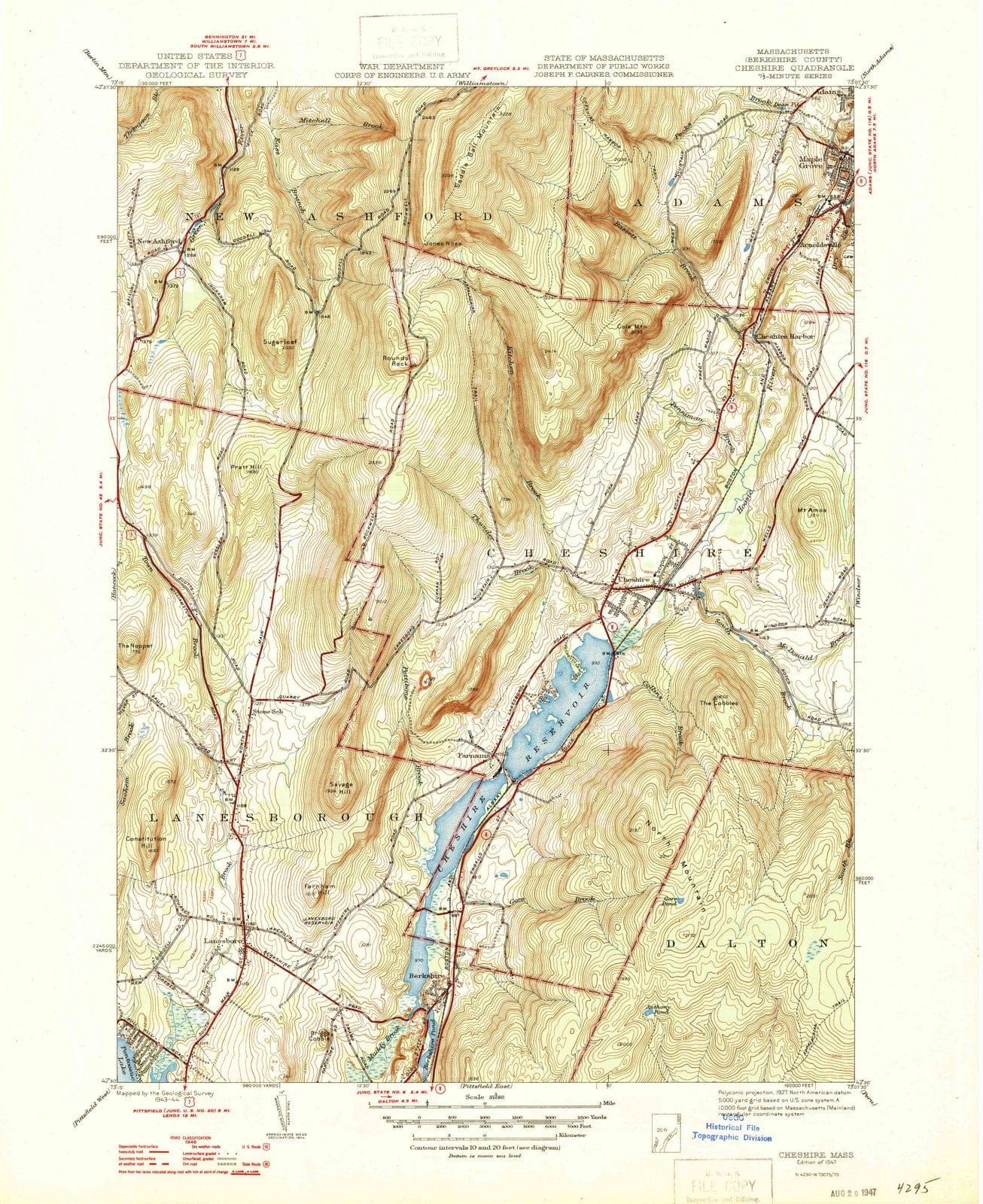 1947 Cheshire, MA - Massachusetts - USGS Topographic Map