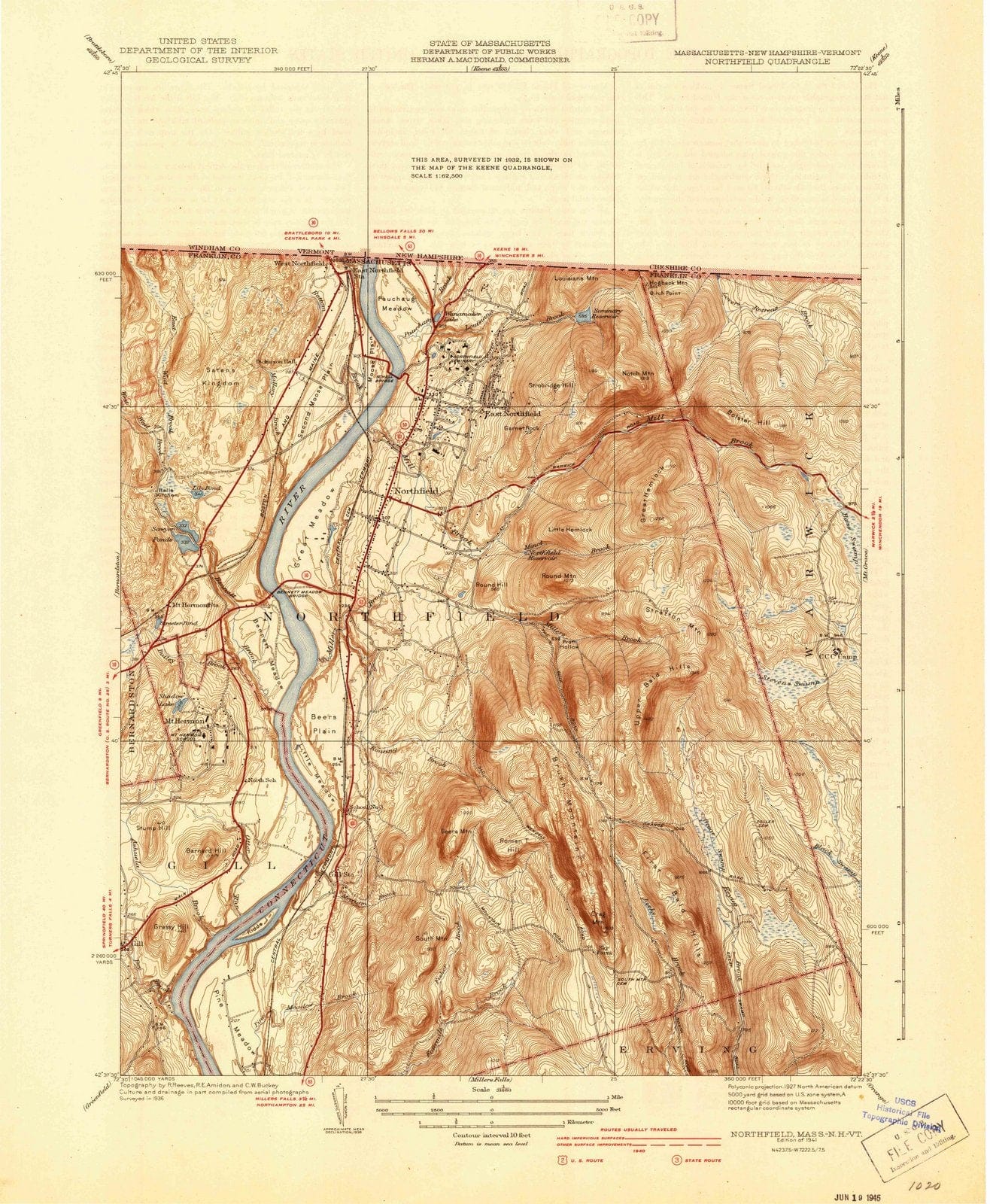 1941 Northfield, MA - Massachusetts - USGS Topographic Map