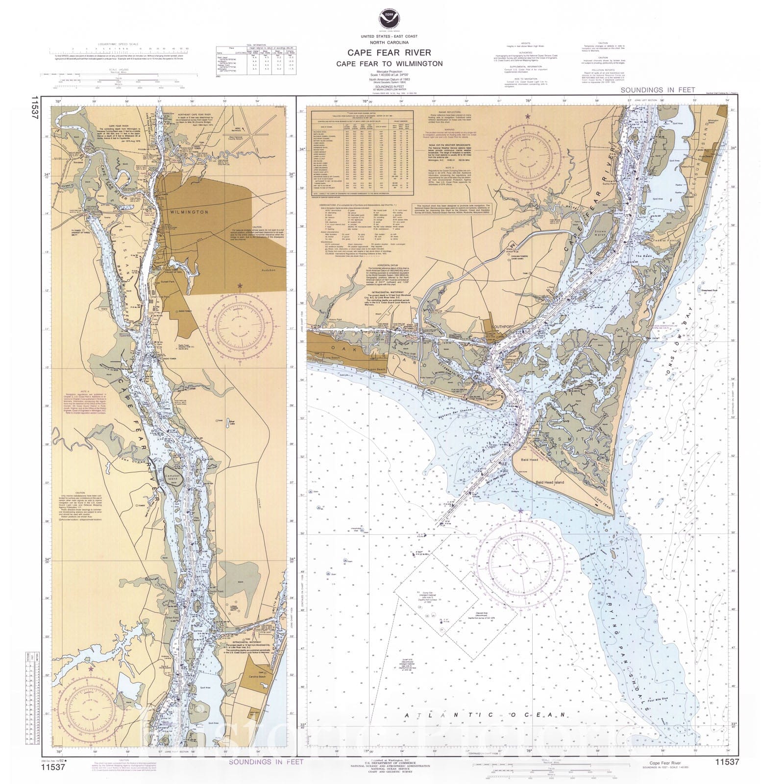 Historic Nautical Map - Cape Fear River, 1992 NOAA Chart - North Carolina (NC) - Vintage Wall Art