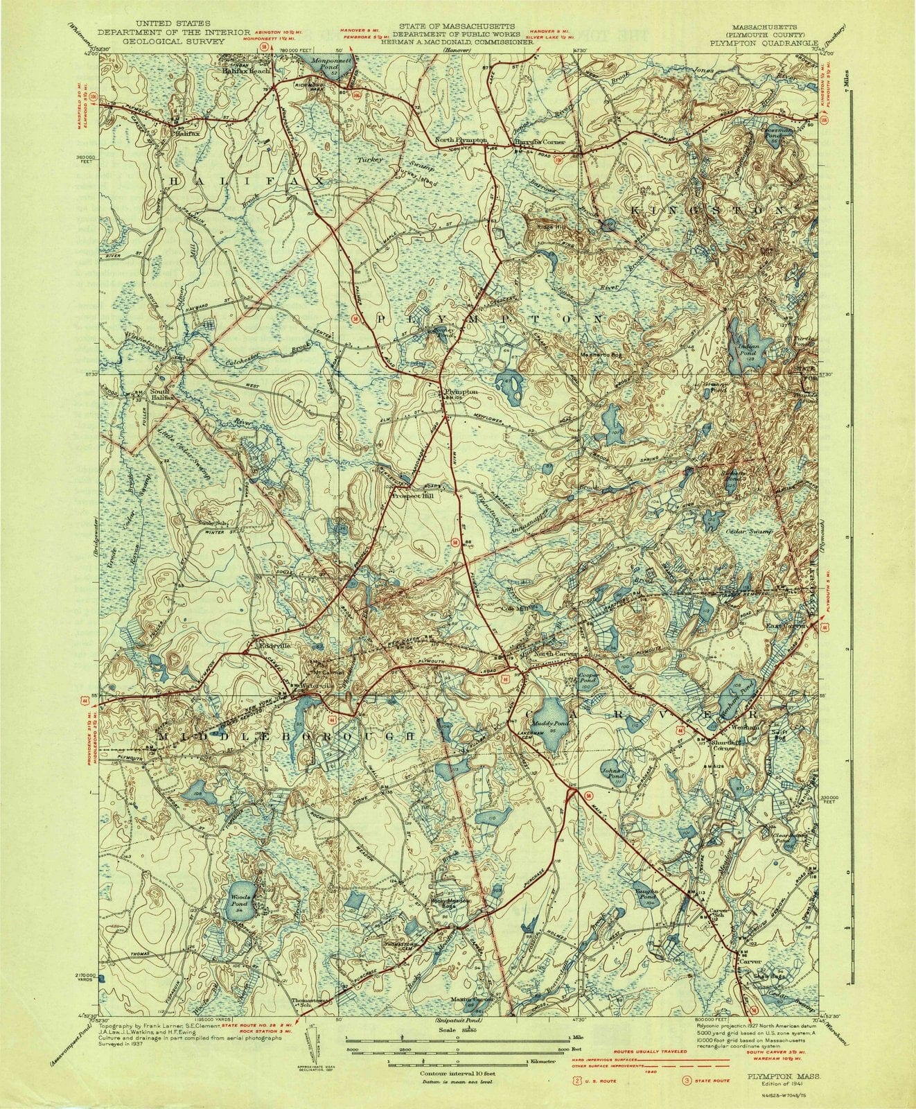 1941 Plympton, MA - Massachusetts - USGS Topographic Map